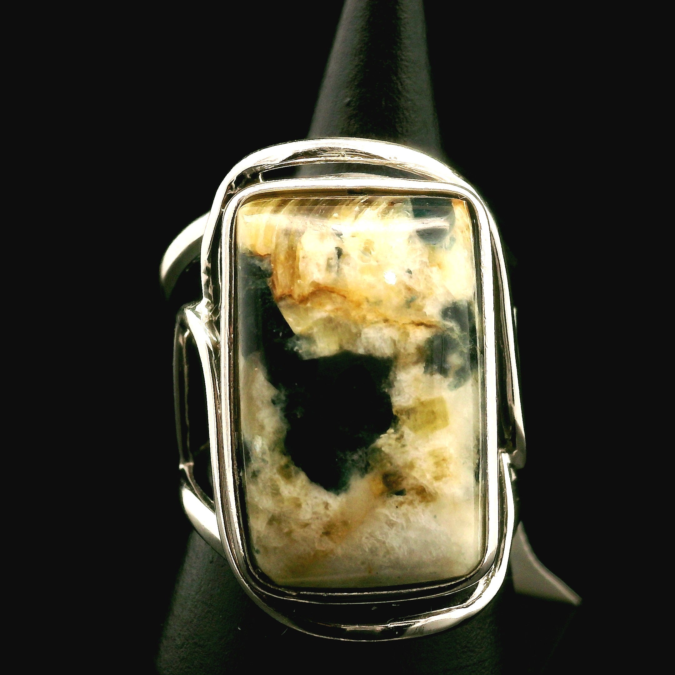 Ascension Euphoralite Cuff Ring 925 Silver for Connection with Higher Realms