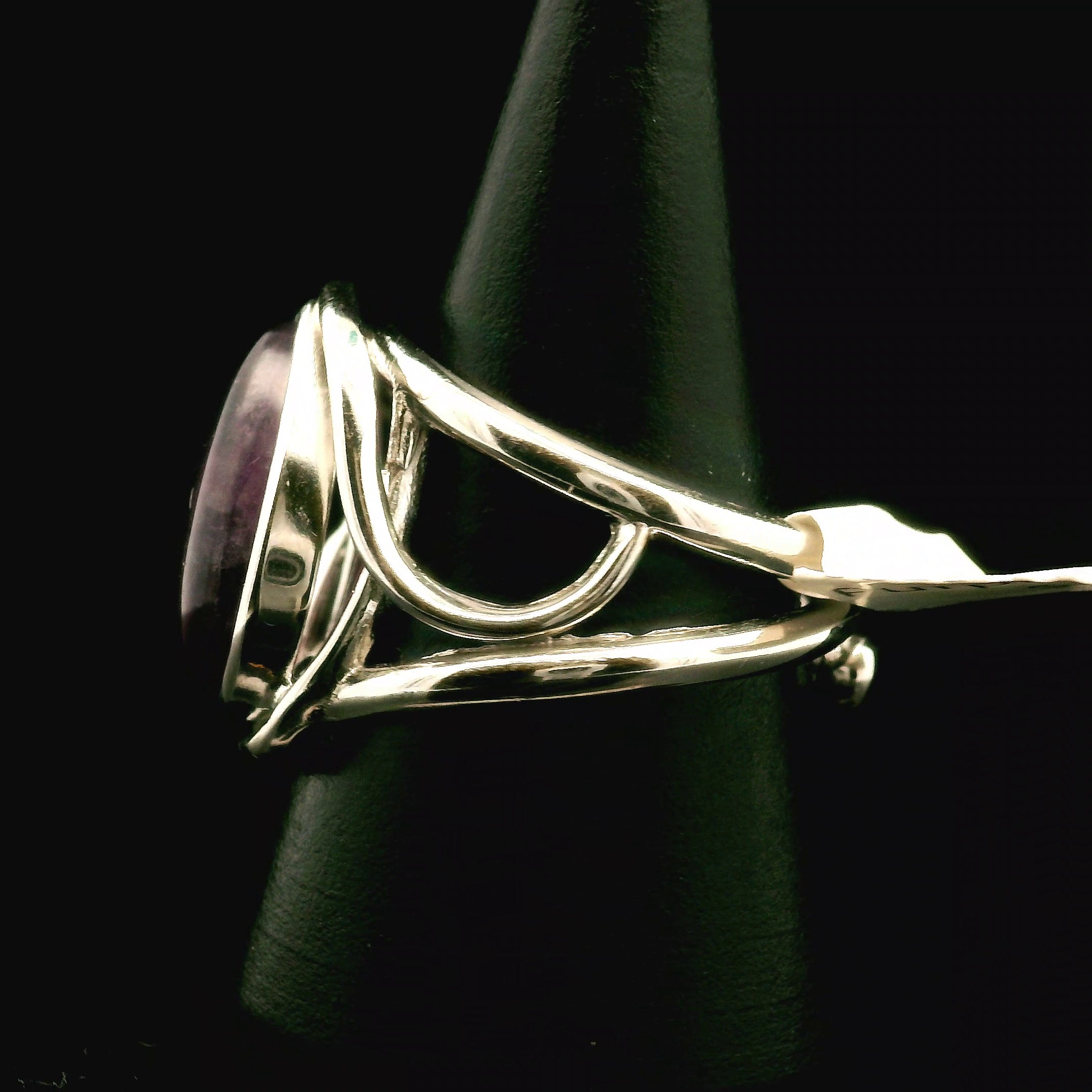 Purple Fluorite Cuff Ring .925 Silver for Clarity and Focus