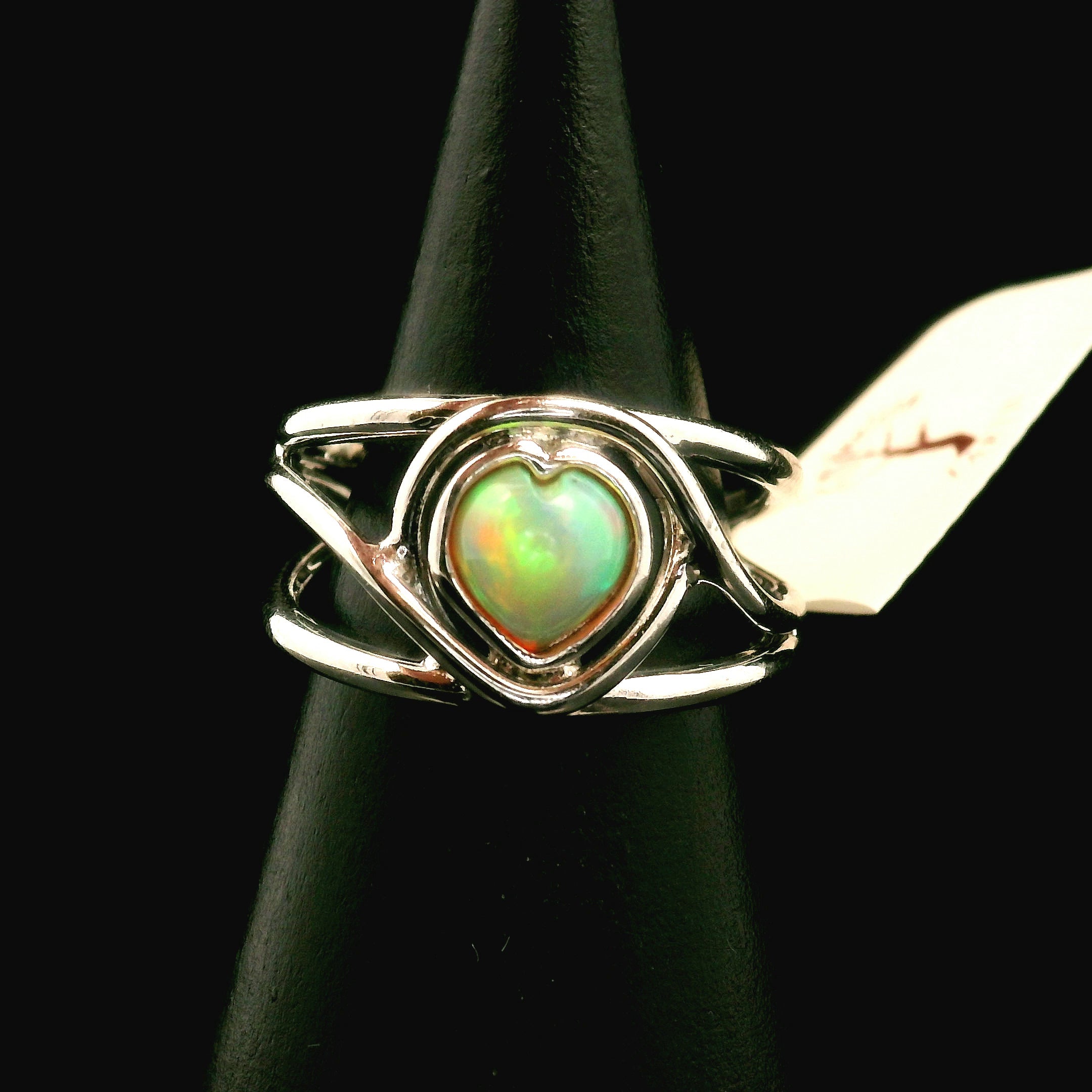 Ethiopian Opal Heart Midi Cuff Ring .925 Silver for Good Luck, Transformation and Joy