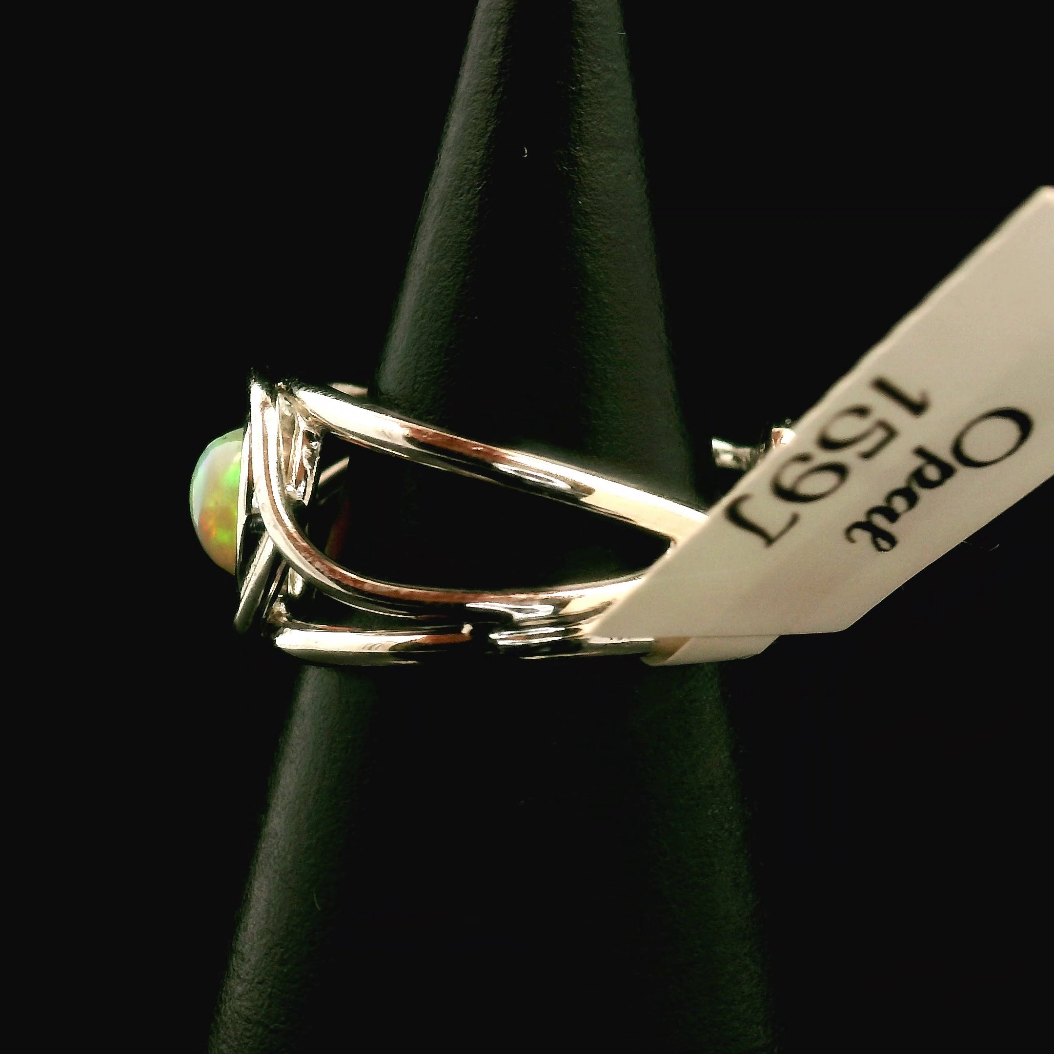 Ethiopian Opal Heart Midi Cuff Ring .925 Silver for Good Luck, Transformation and Joy