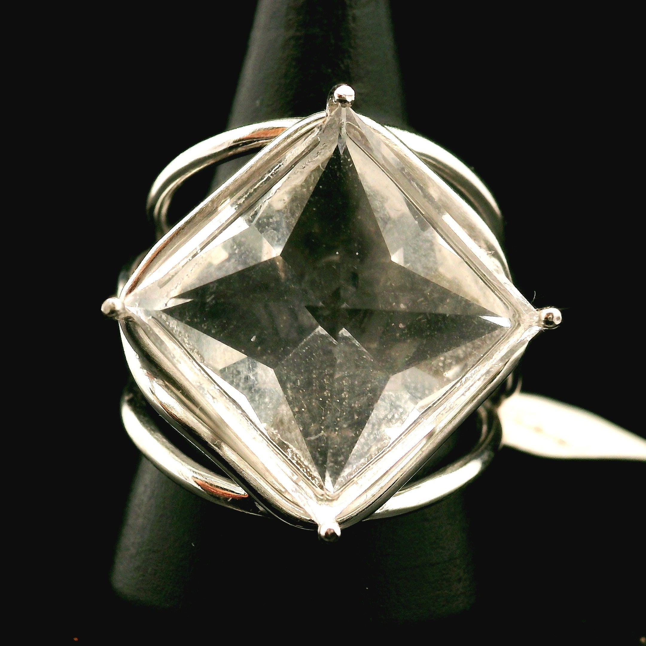 Clear Quartz Eye of Rick Cuff Ring .925 Sterling Silver for Manifesting, Setting Intentions and Healing