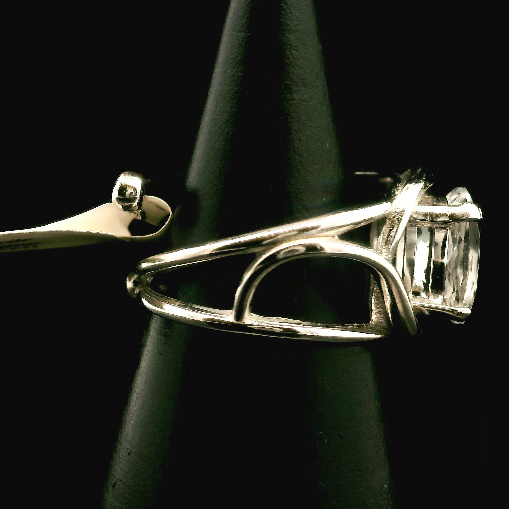 Pollucite Cuff Ring 925 Silver for Good Luck, Protection and Connection to Source