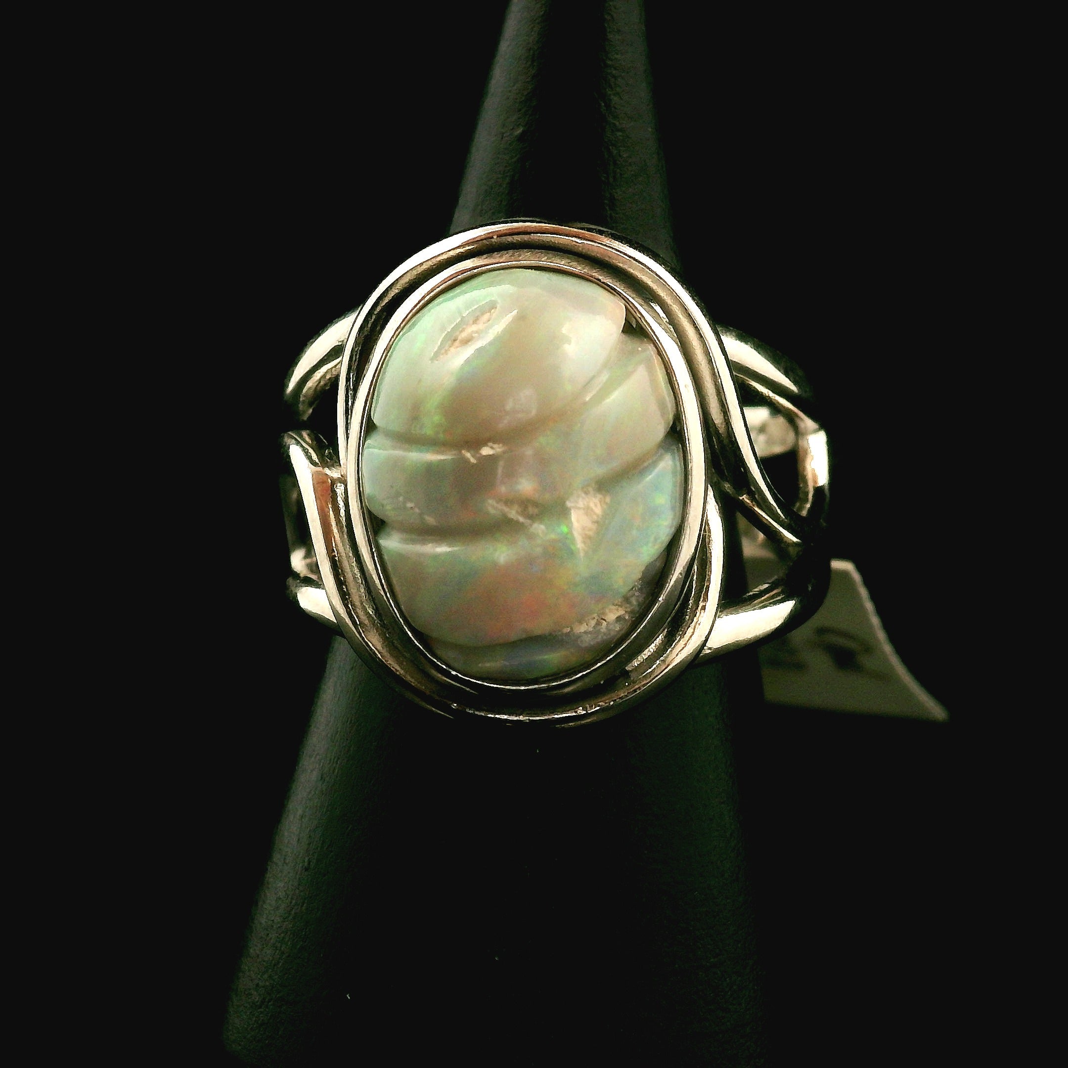 Ethiopian Opal Fantasy Cut Cuff Ring .925 Sterling Silver for Manifesting, Joy and Transformation