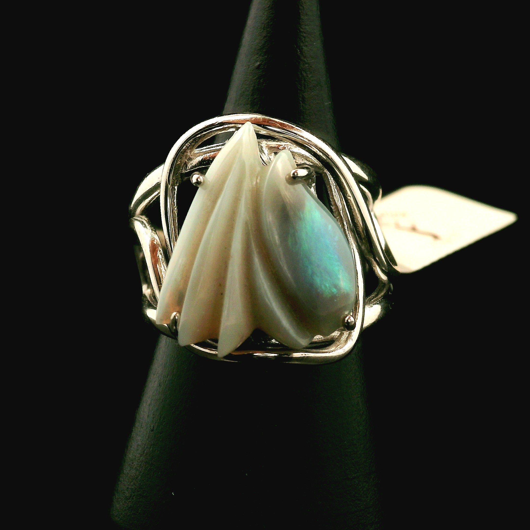 Ethiopian Opal Fantasy Cut Cuff Ring .925 Sterling Silver for Manifesting, Joy and Transformation