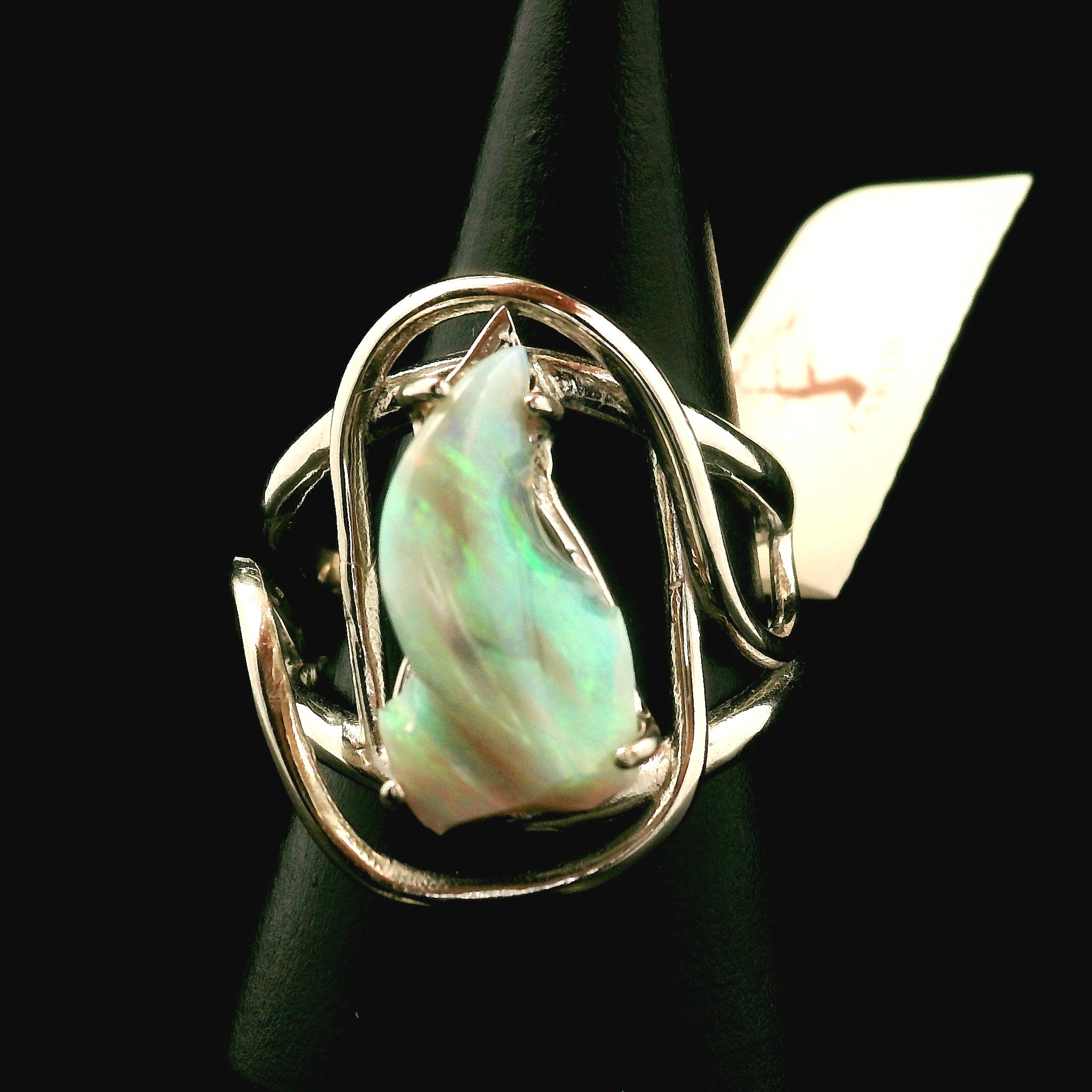 Ethiopian Opal Fantasy Cut Cuff Ring .925 Sterling Silver for Manifesting, Joy and Transformation