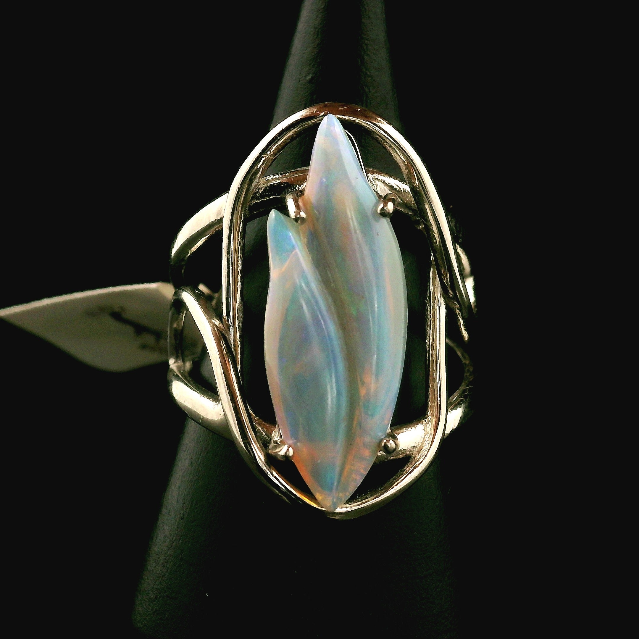 Ethiopian Opal Fantasy Cut Cuff Ring .925 Sterling Silver for Manifesting, Joy and Transformation