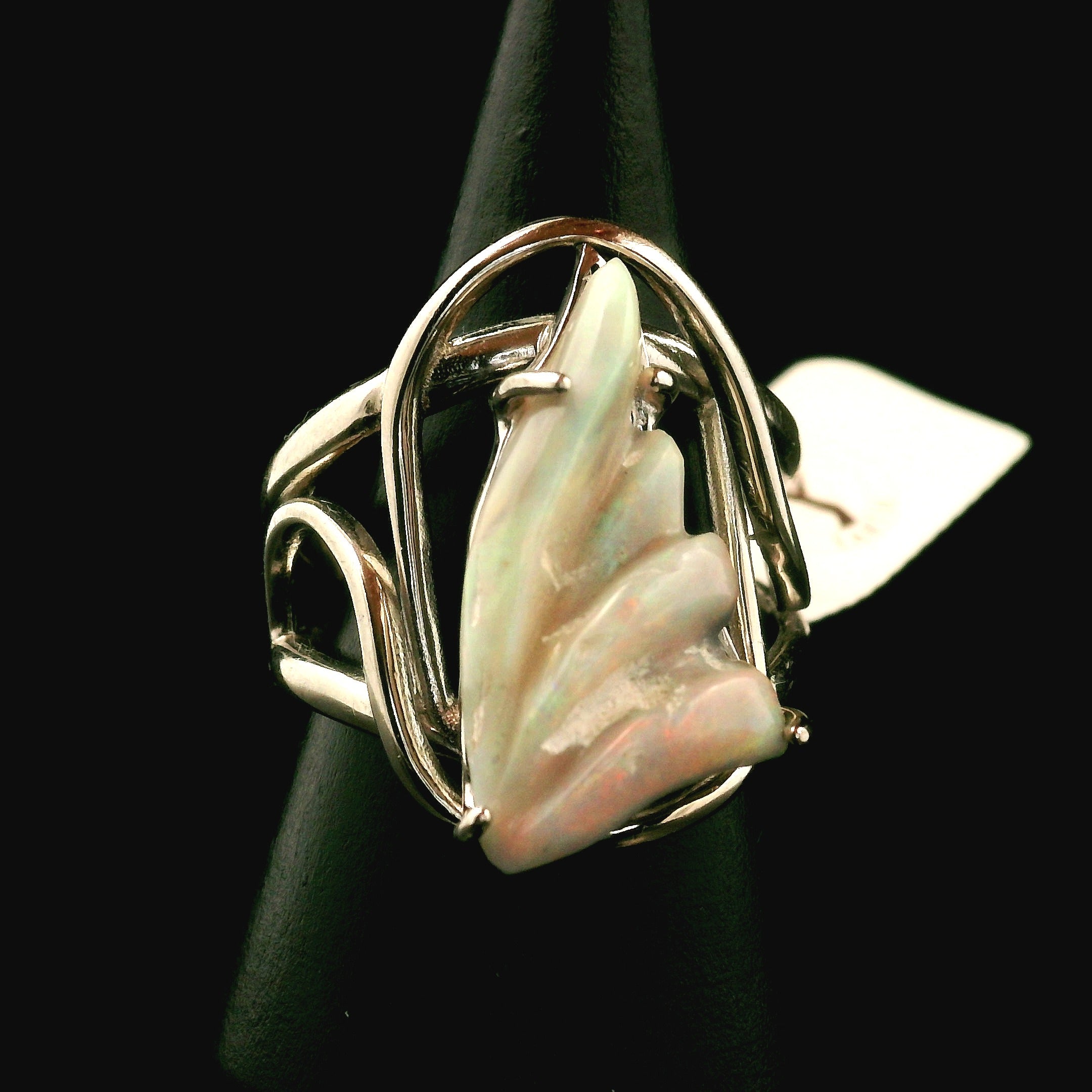 Ethiopian Opal Fantasy Cut Cuff Ring .925 Sterling Silver for Manifesting, Joy and Transformation