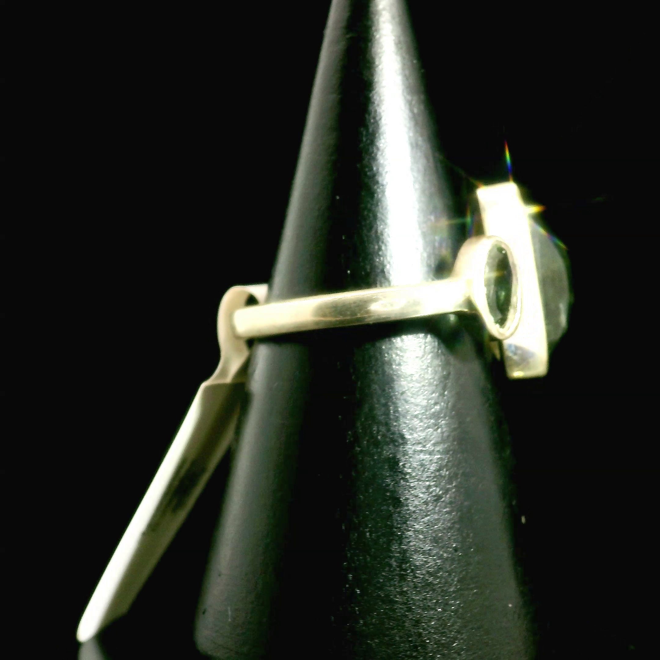 Aquamarine and Tourmaline Ring .925 Silver for Improved Communication and Peace