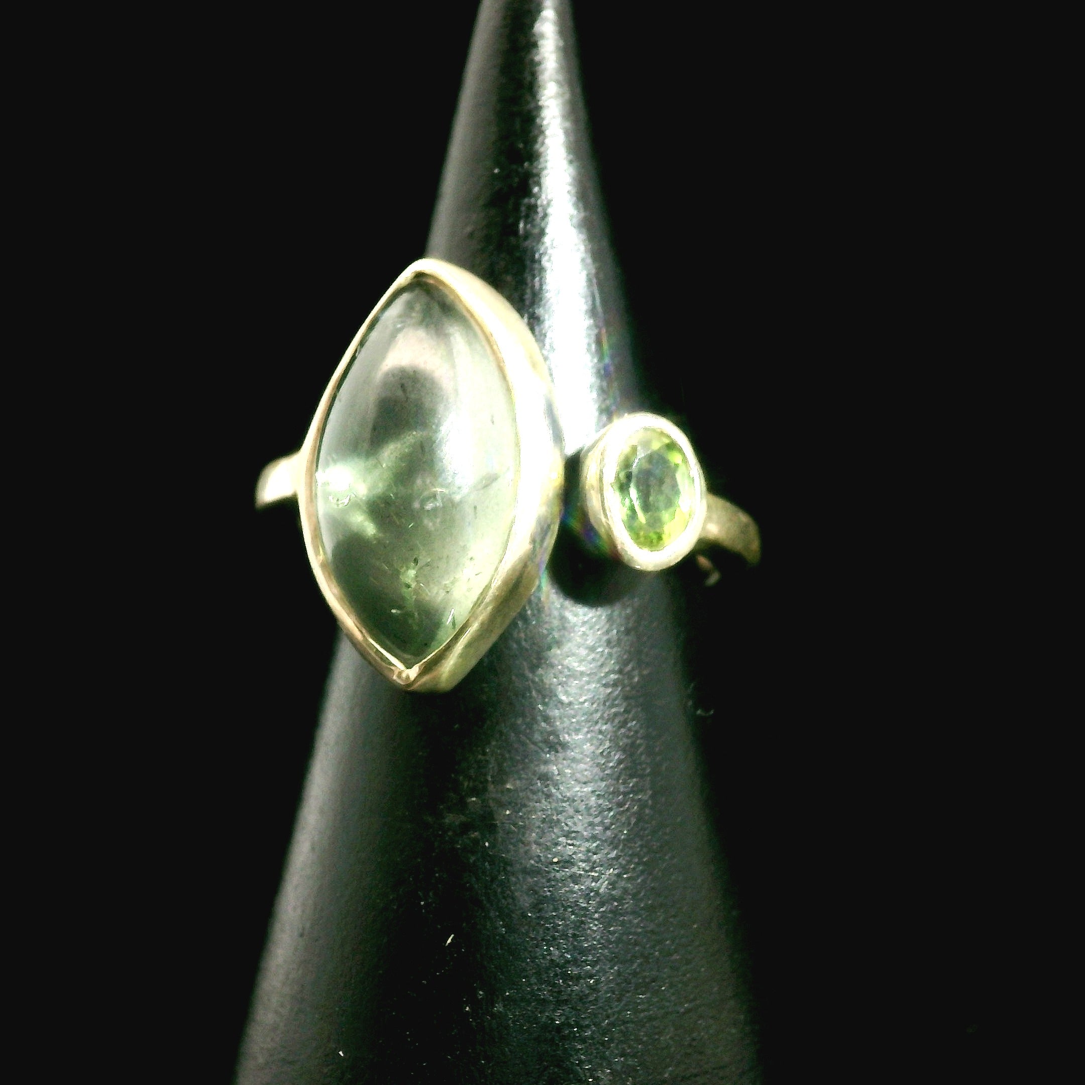 Aquamarine and Tourmaline Ring .925 Silver for Improved Communication and Peace