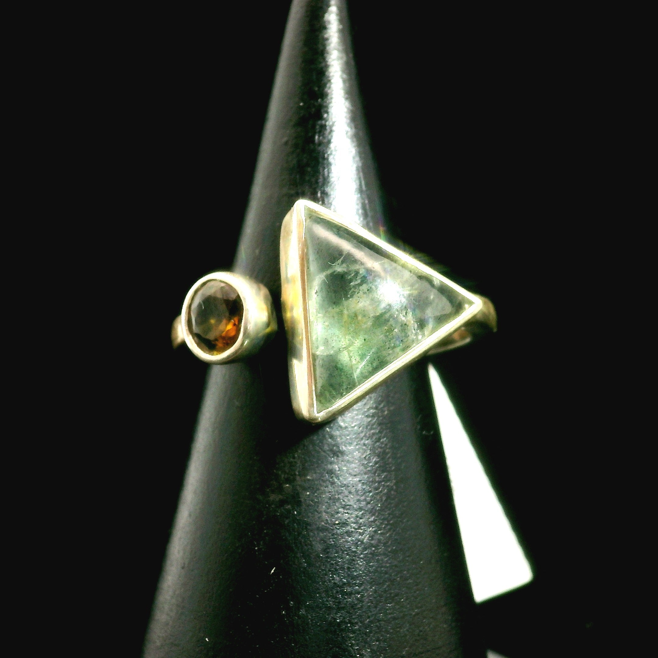 Aquamarine and Tourmaline Ring .925 Silver for Improved Communication and Peace