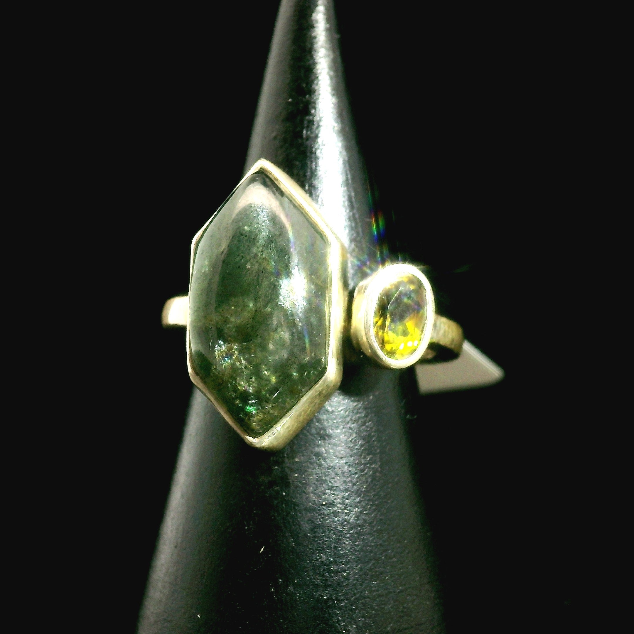 Aquamarine and Tourmaline Ring .925 Silver for Improved Communication and Peace