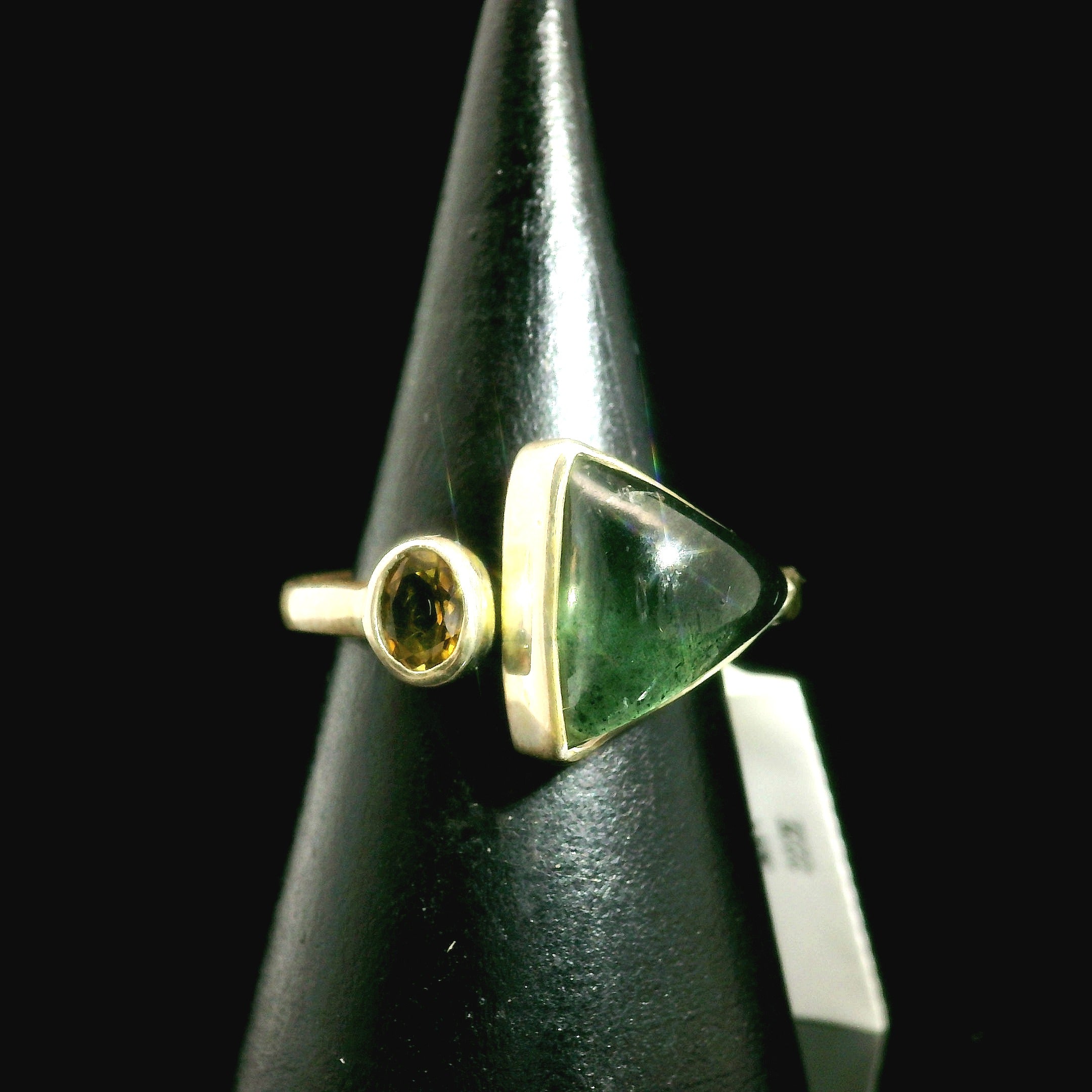 Aquamarine and Tourmaline Ring .925 Silver for Improved Communication and Peace