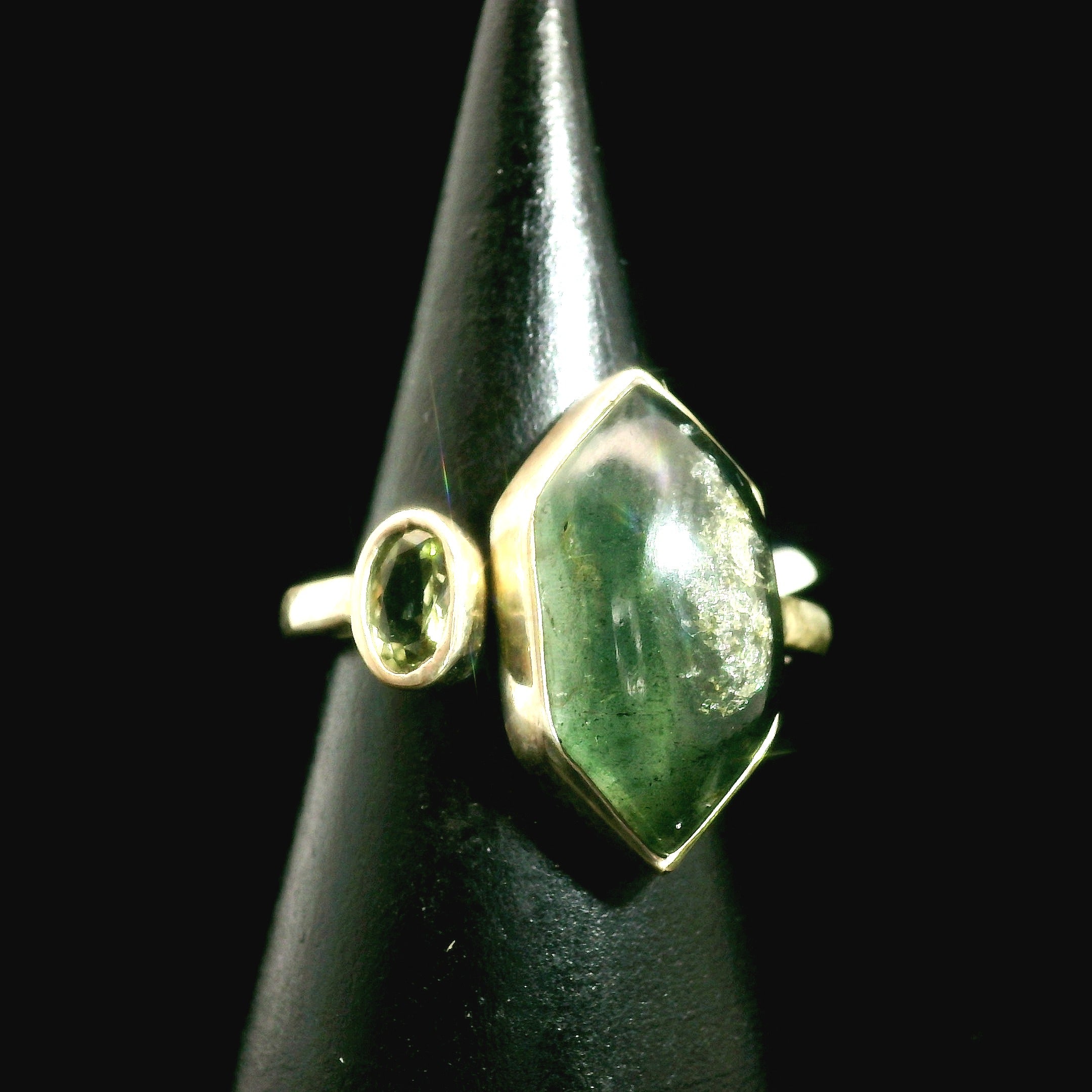Aquamarine and Tourmaline Ring .925 Silver for Improved Communication and Peace