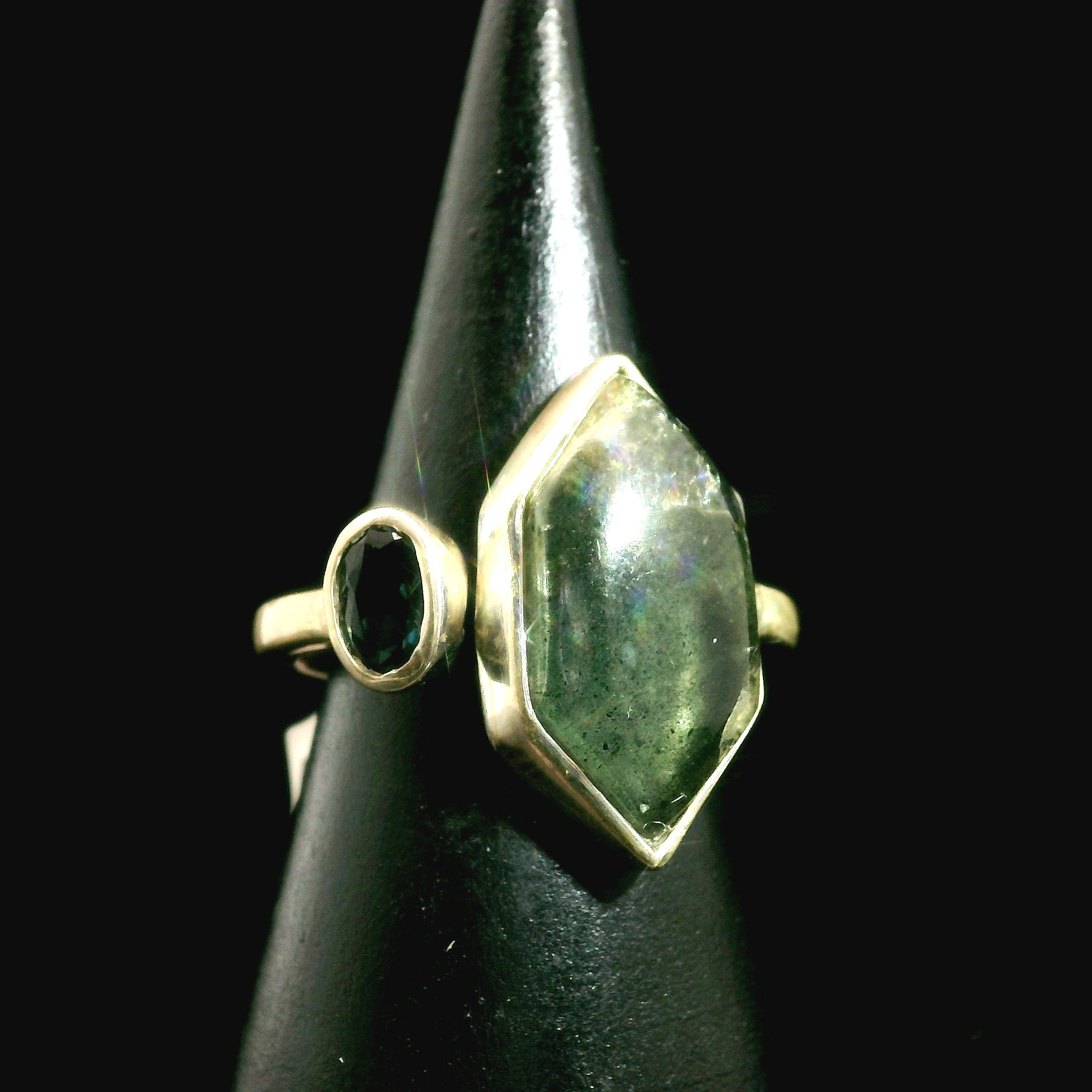 Aquamarine and Tourmaline Ring .925 Silver for Improved Communication and Peace
