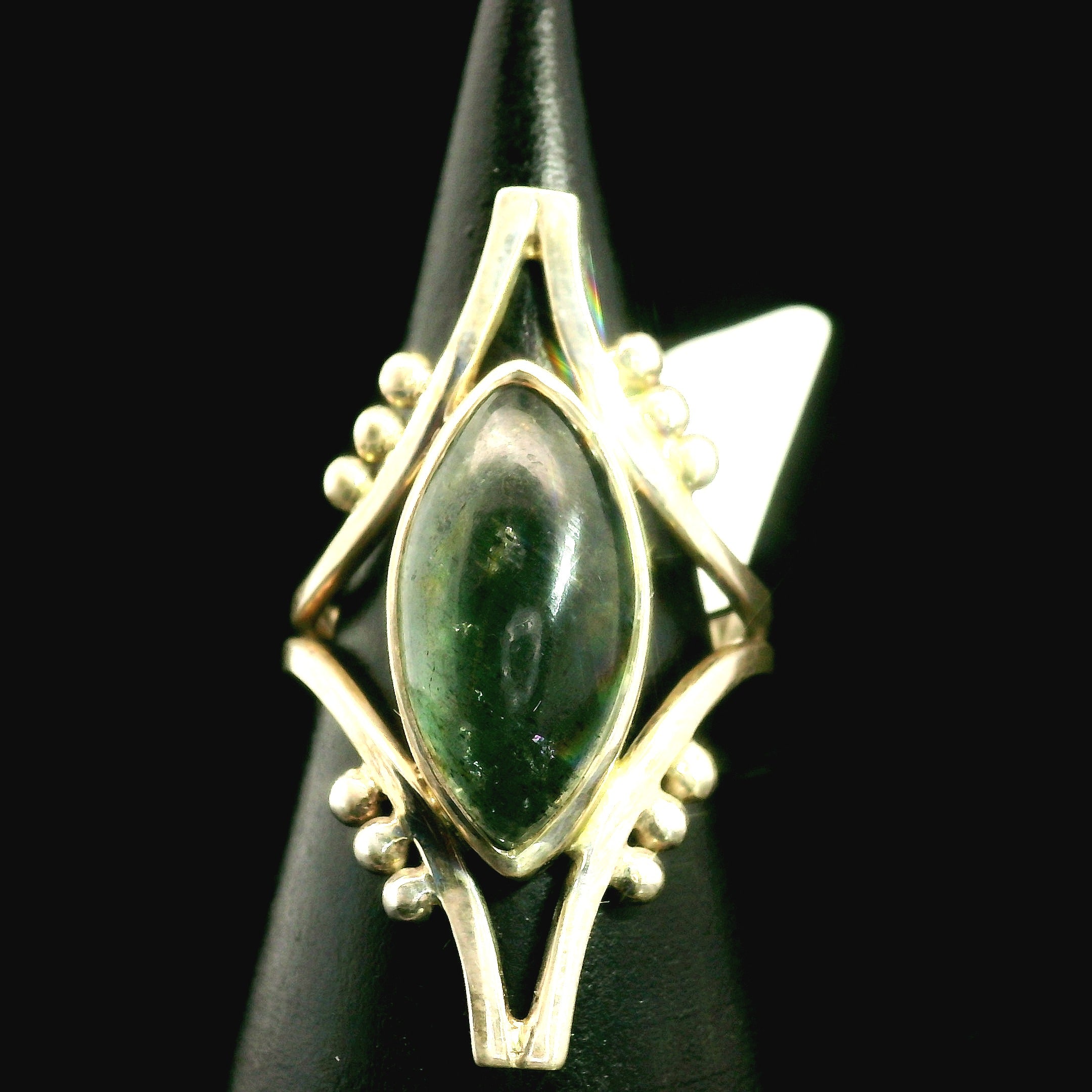 Aquamarine and Tourmaline Ring .925 Silver for Improved Communication and Peace