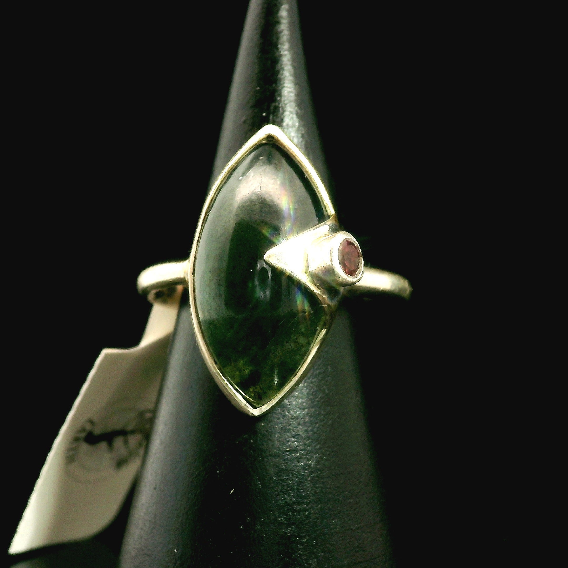 Aquamarine and Tourmaline Ring .925 Silver for Improved Communication and Peace