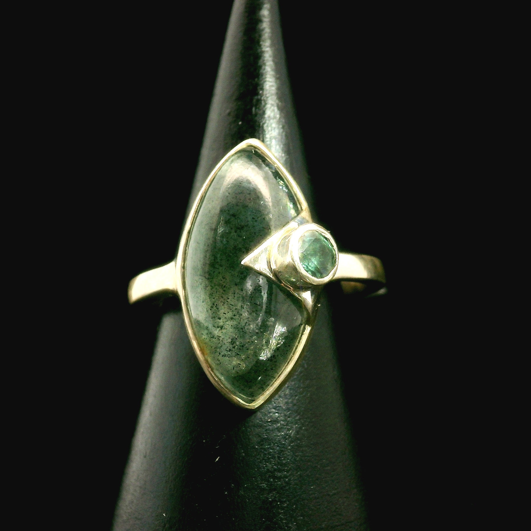 Aquamarine and Tourmaline Ring .925 Silver for Improved Communication and Peace
