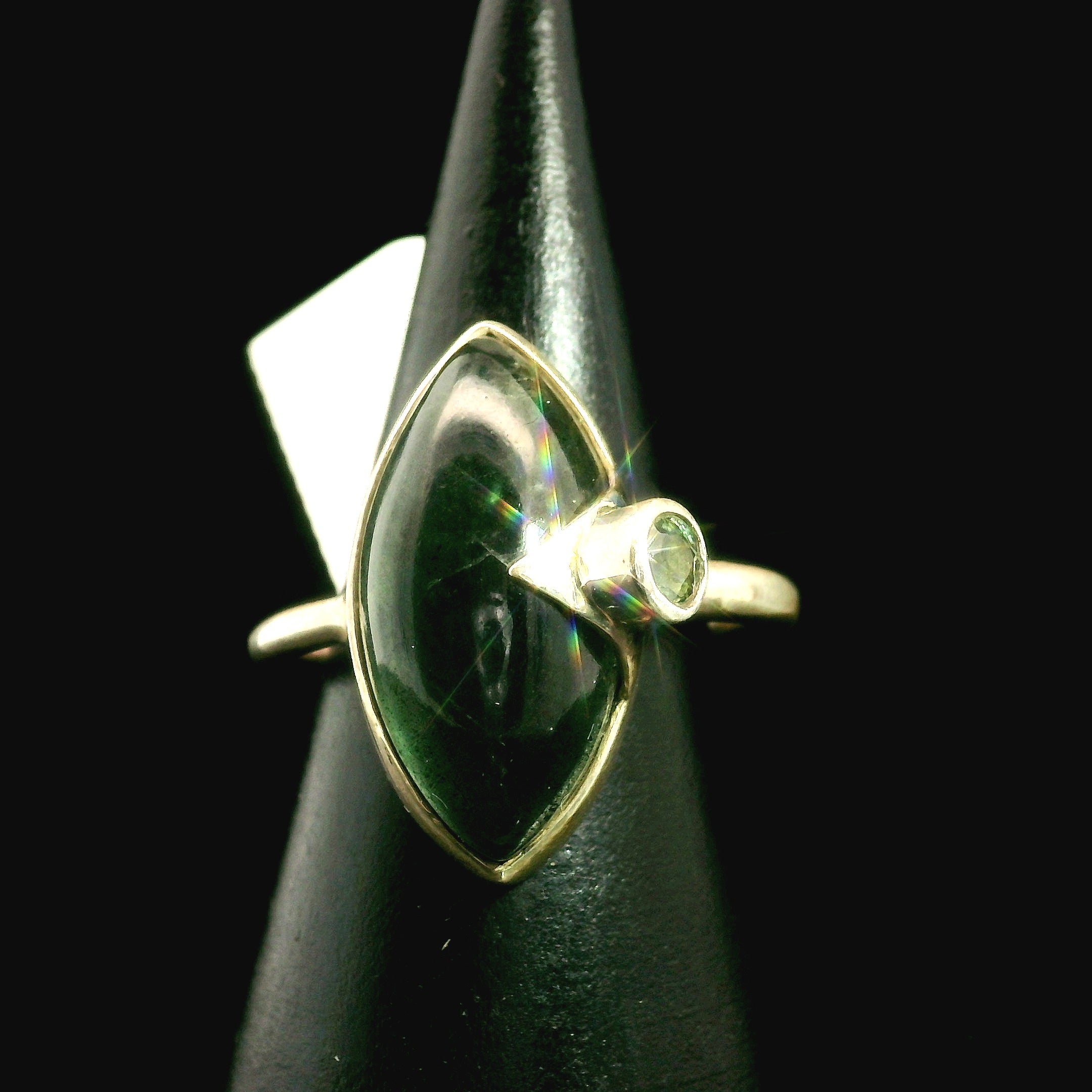 Aquamarine and Tourmaline Ring .925 Silver for Improved Communication and Peace