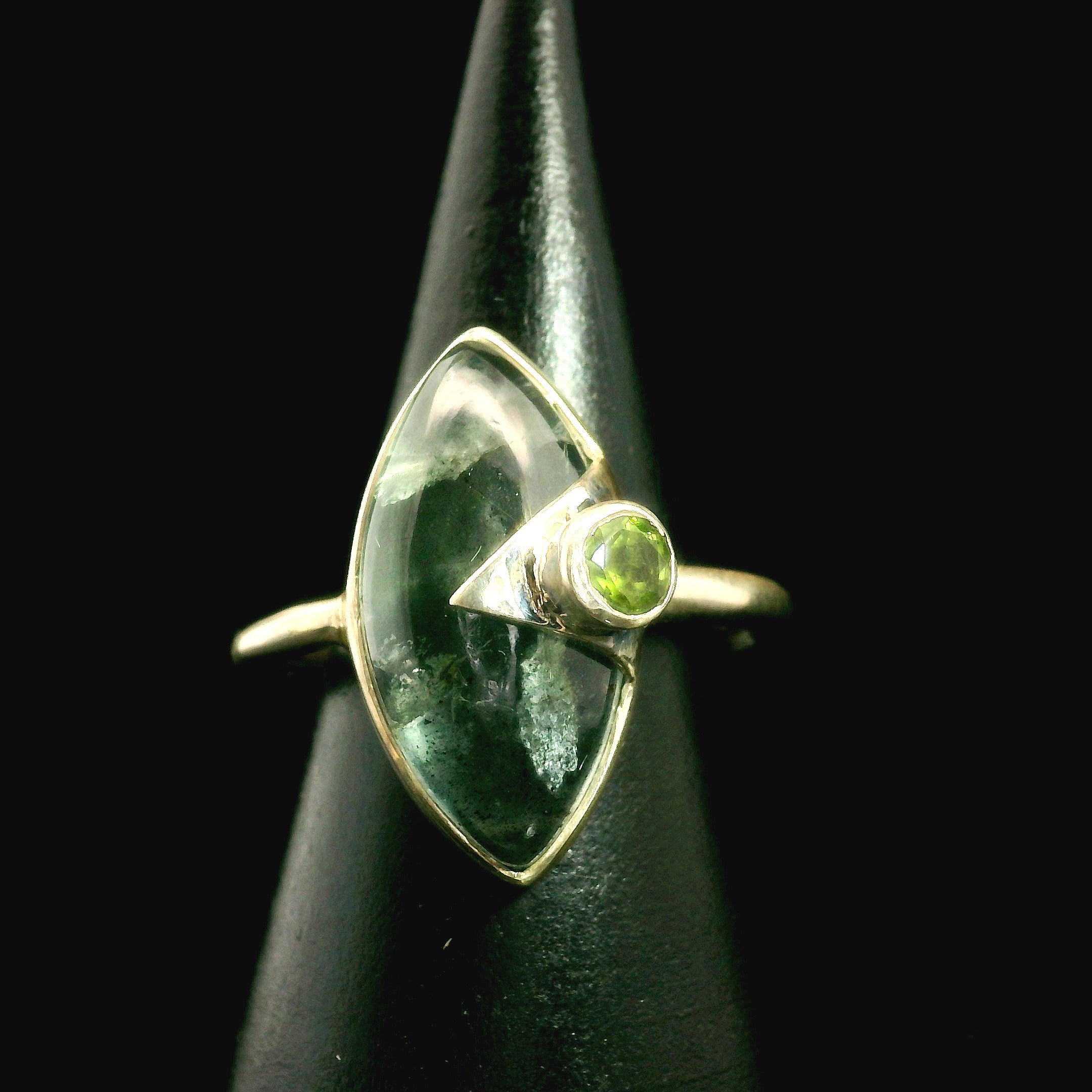 Aquamarine and Tourmaline Ring .925 Silver for Improved Communication and Peace