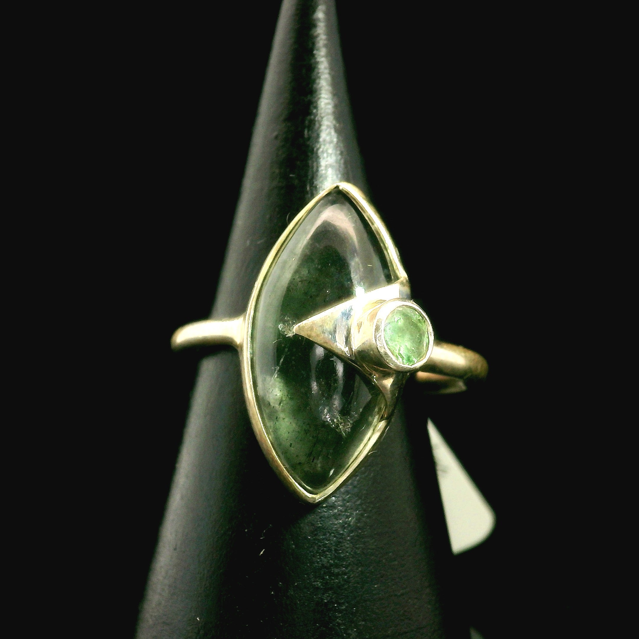 Aquamarine and Tourmaline Ring .925 Silver for Improved Communication and Peace