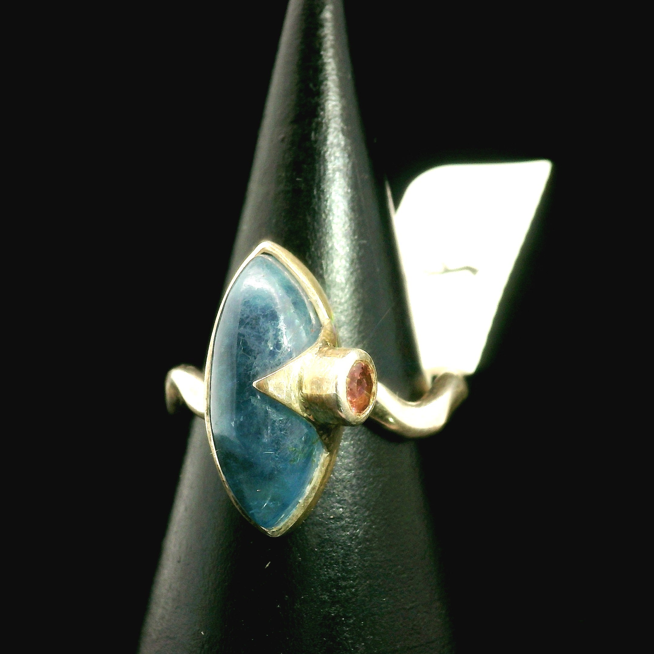 Aquamarine and Tourmaline Ring .925 Silver for Improved Communication and Peace