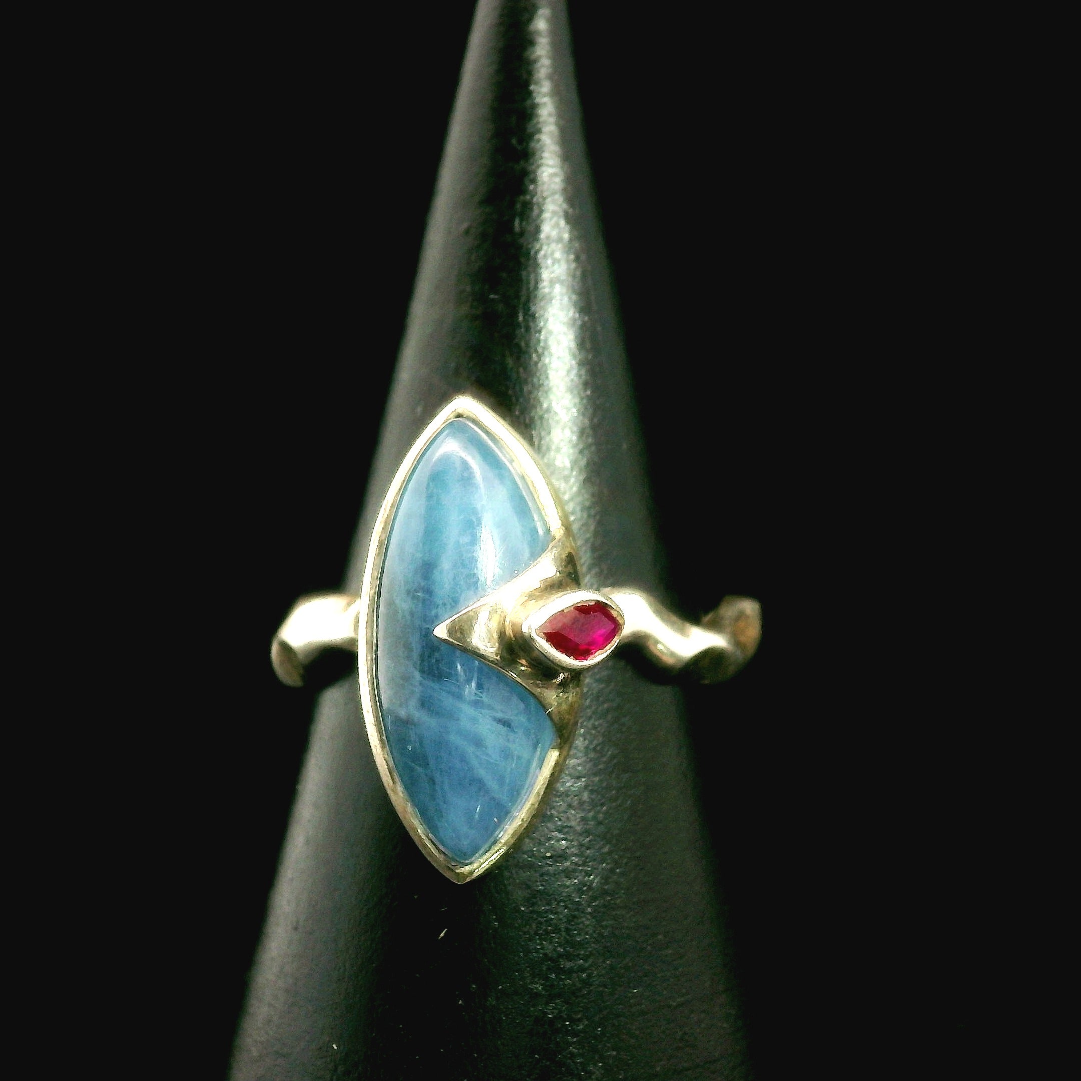 Aquamarine and Tourmaline Ring .925 Silver for Improved Communication and Peace