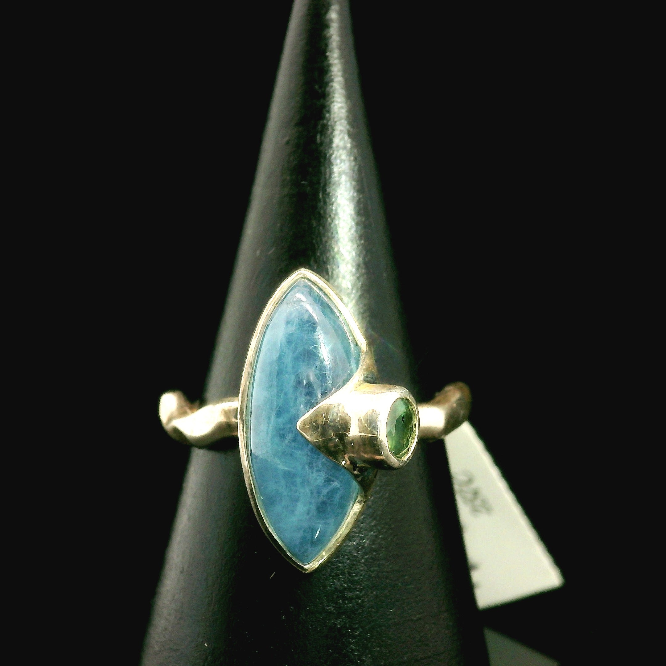 Aquamarine and Tourmaline Ring .925 Silver for Improved Communication and Peace