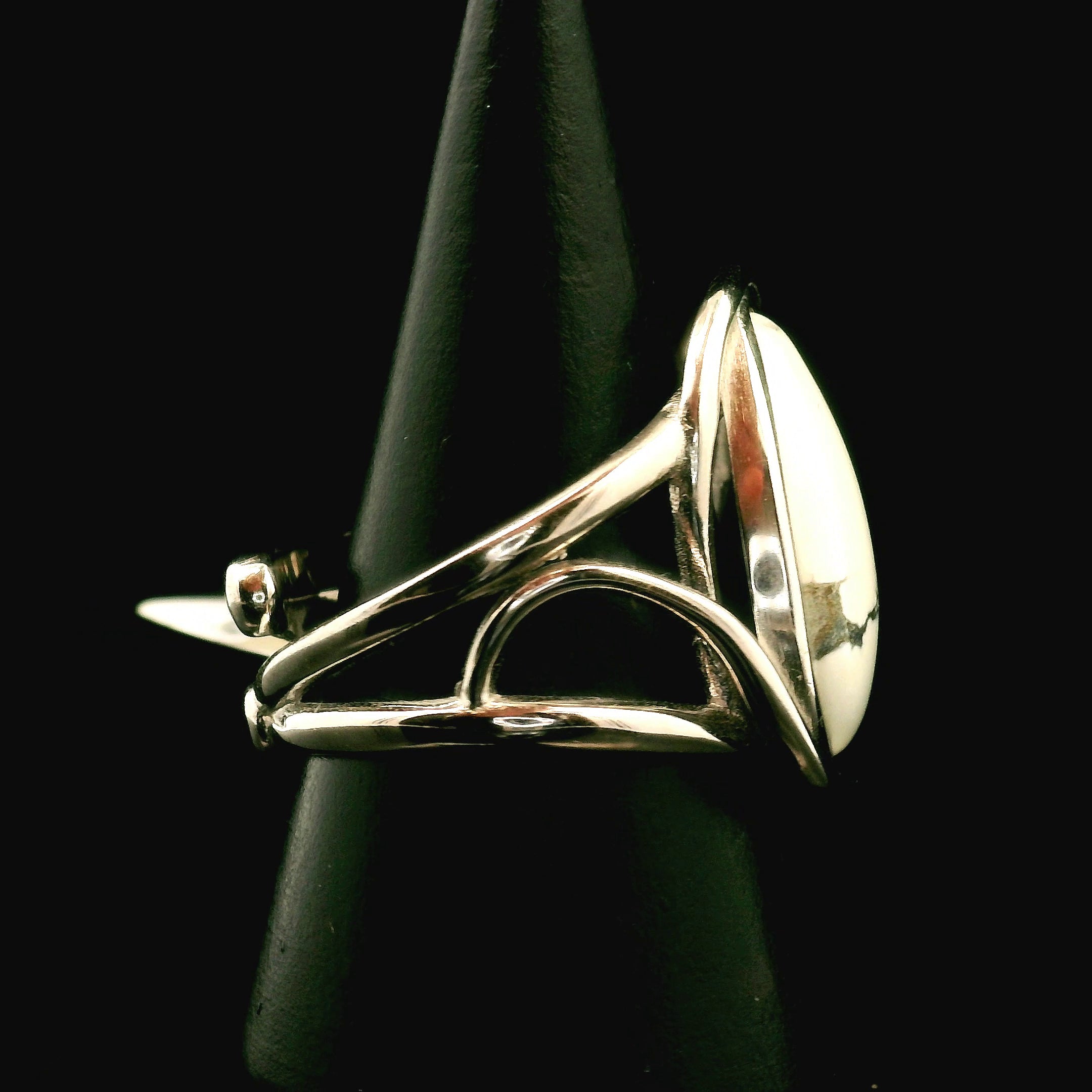 White Buffalo Cuff Ring in .925 Silver for Promoting Creativity, Hope, New Ideas & Positivity