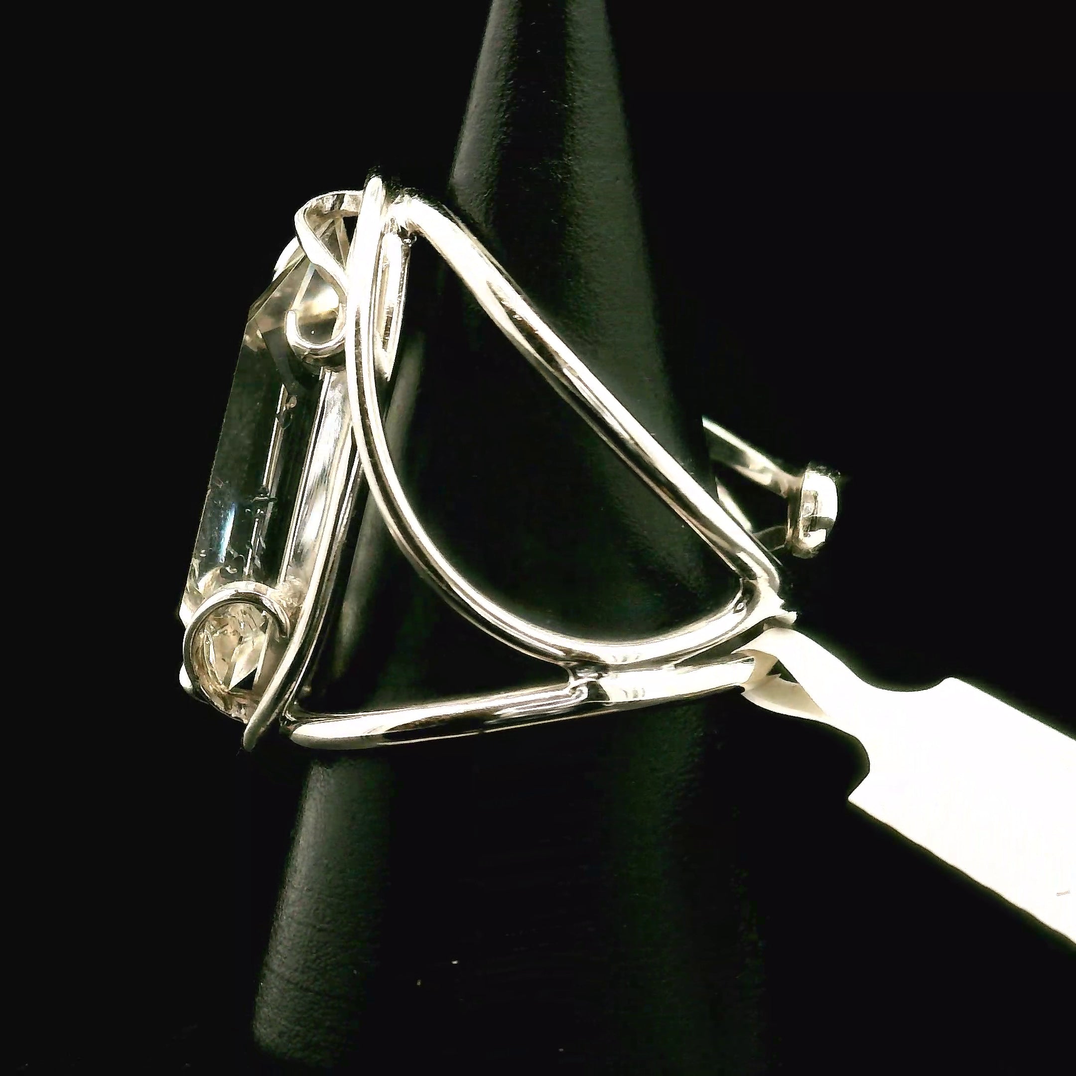 Clear Quartz with Hematite Cuff Ring .925 Silver for Healing, Intention Setting and Manifesting your Desires