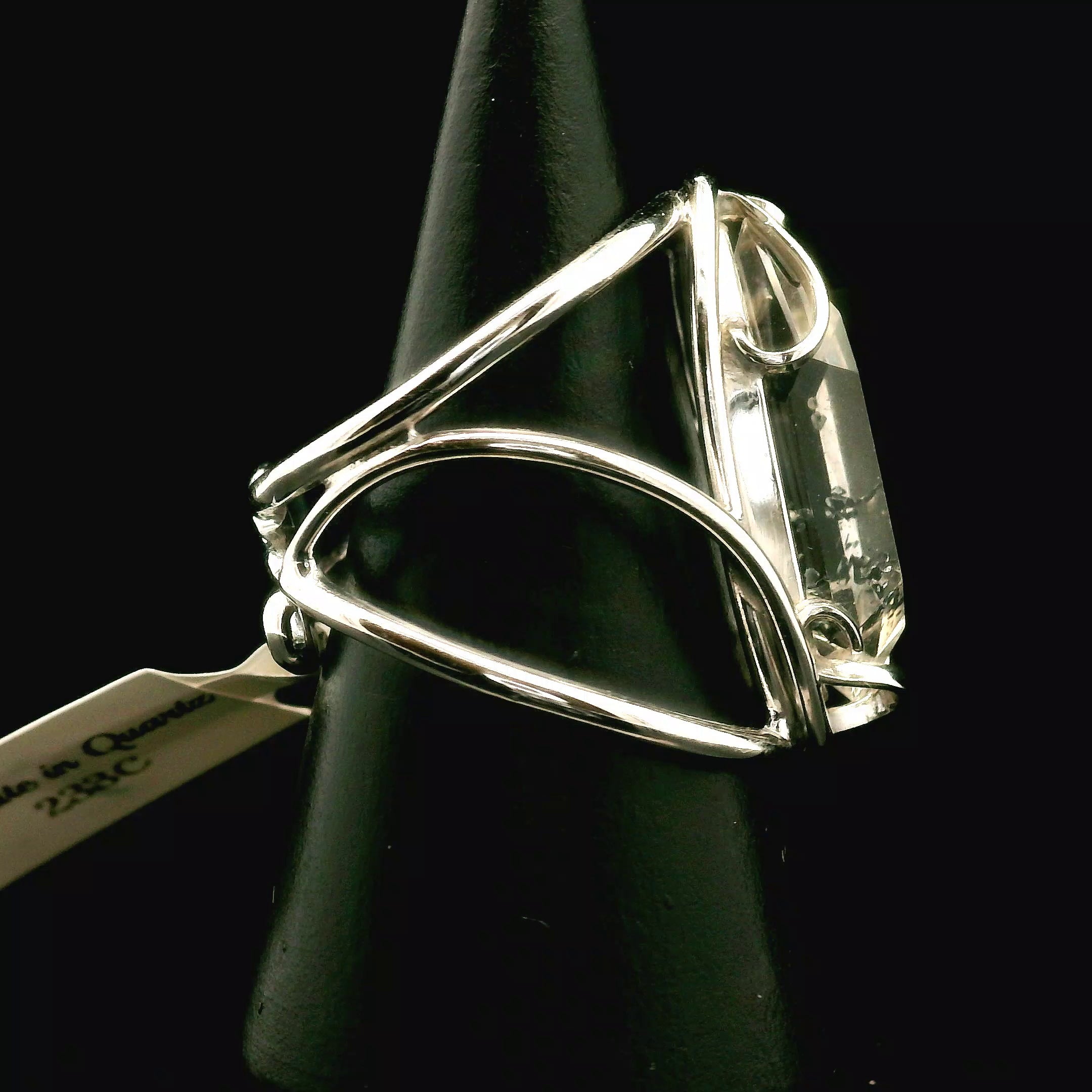 Clear Quartz with Hematite Cuff Ring .925 Silver for Healing, Intention Setting and Manifesting your Desires