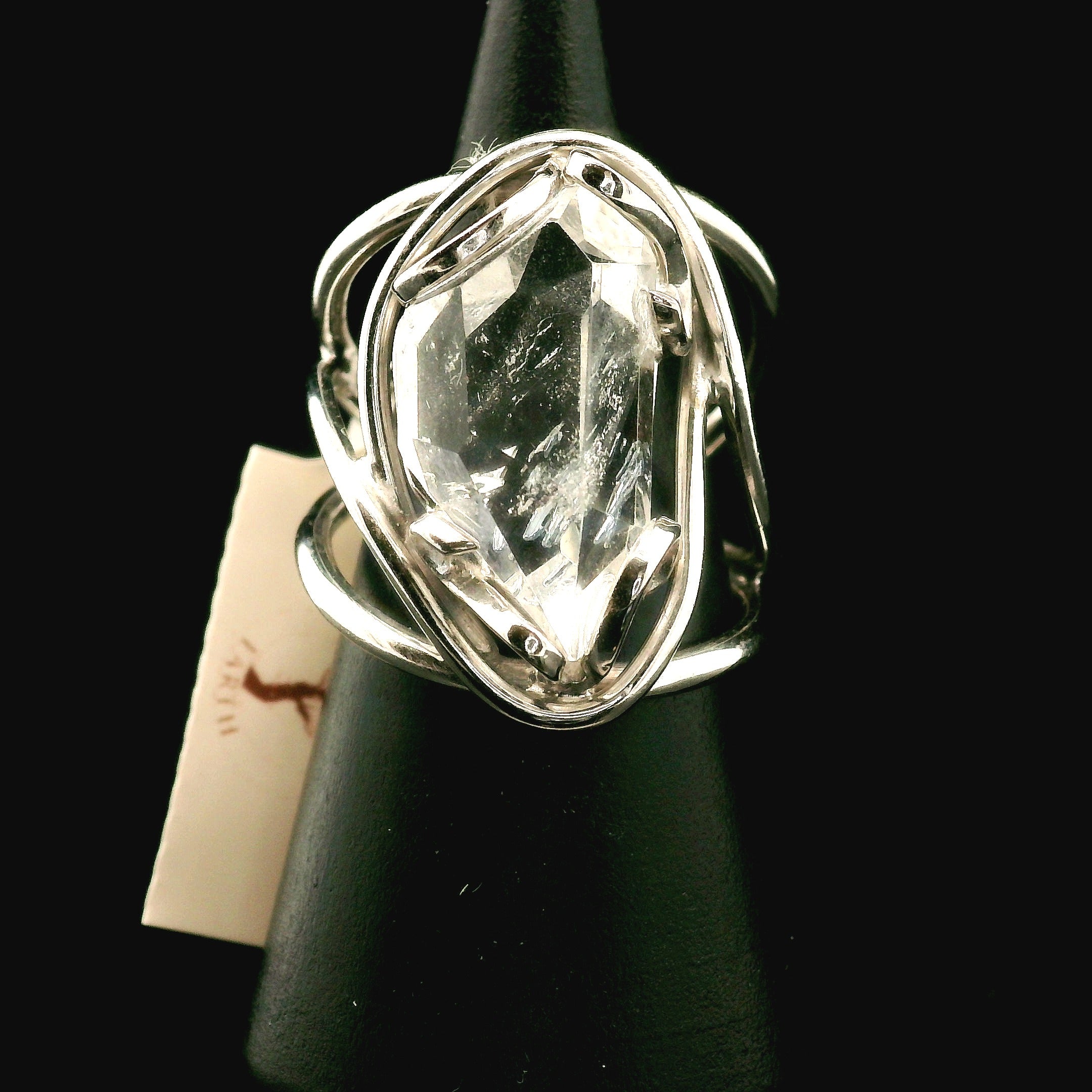 Clear Quartz with Hematite Cuff Ring .925 Silver for Healing, Intention Setting and Manifesting your Desires