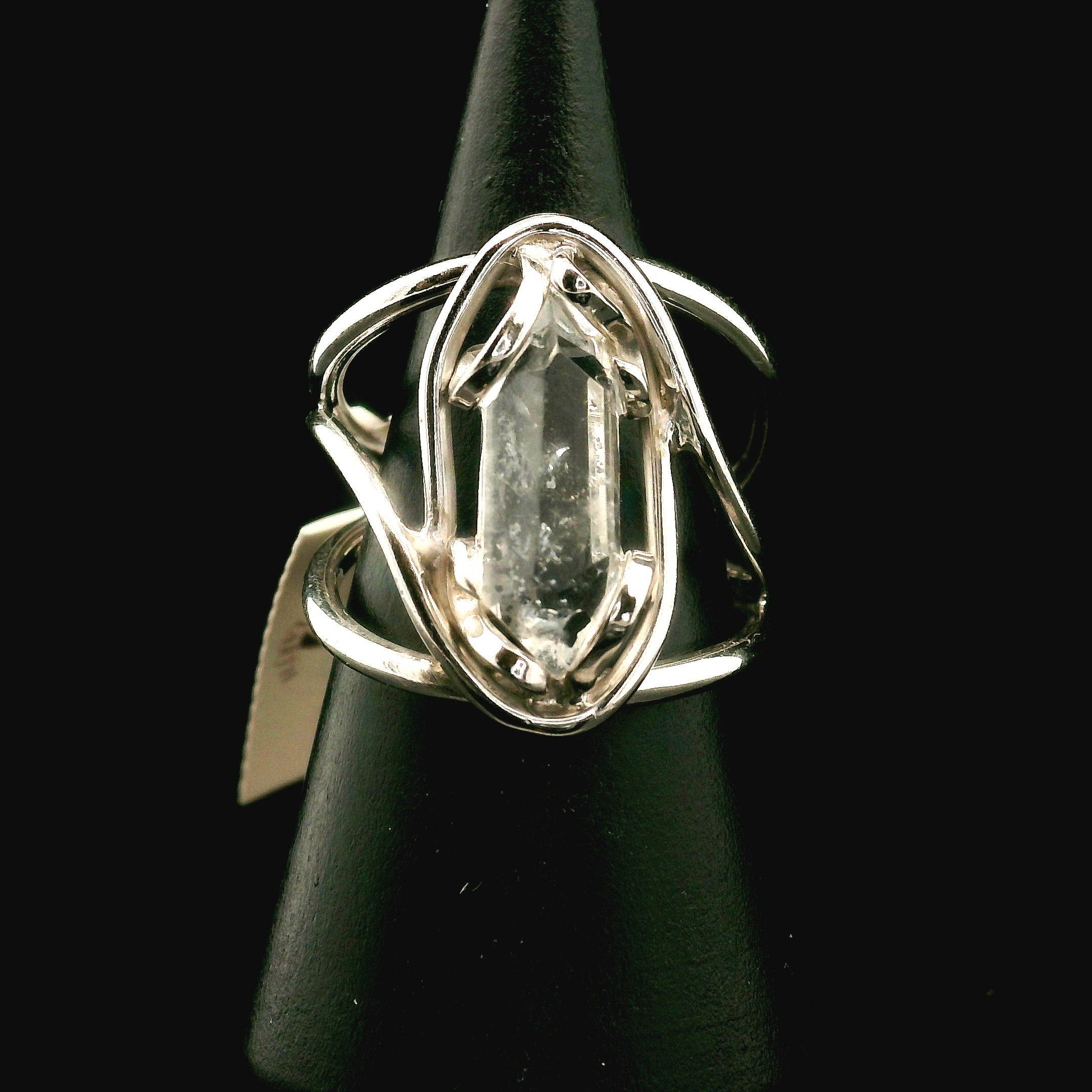 Clear Quartz with Hematite Cuff Ring .925 Silver for Healing, Intention Setting and Manifesting your Desires