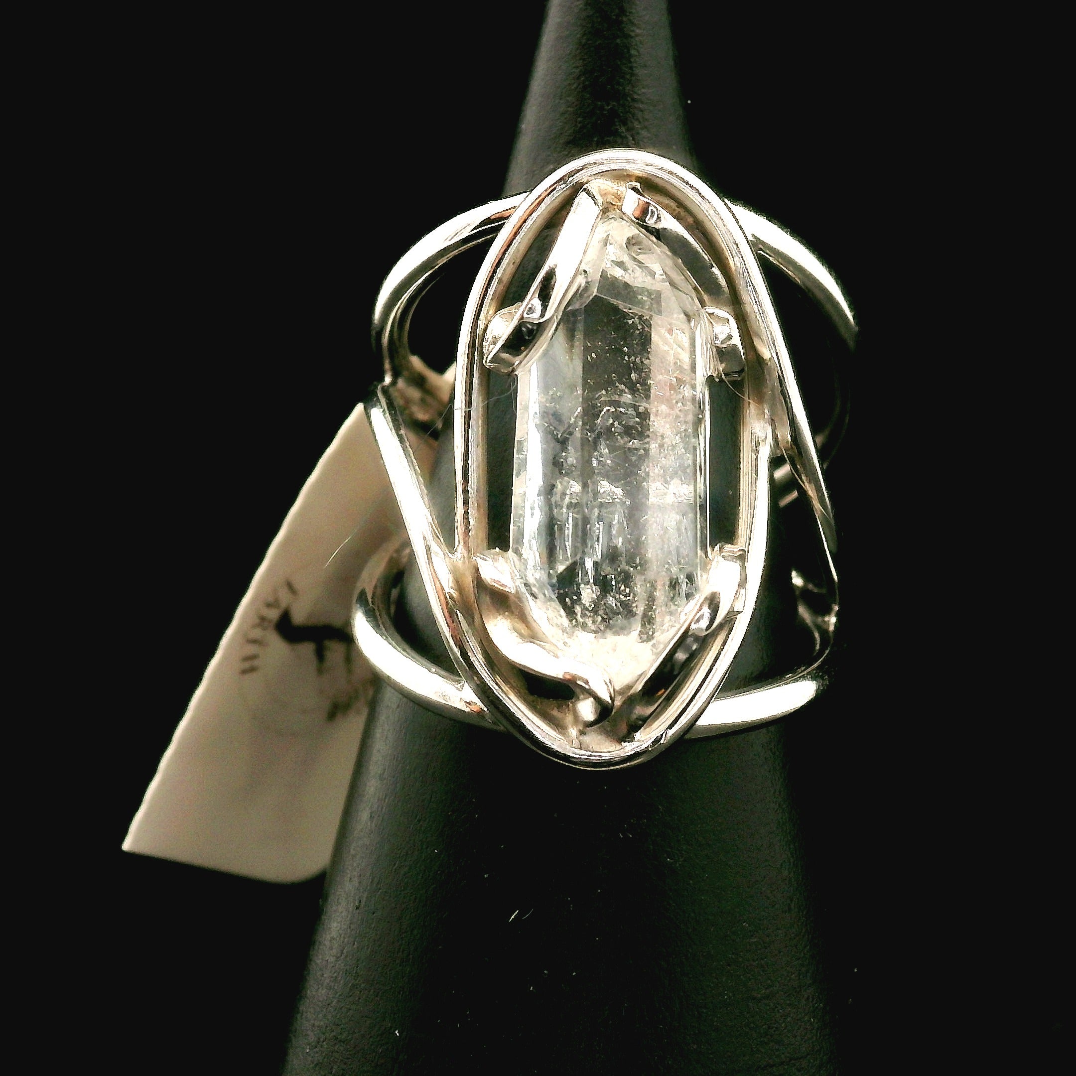 Clear Quartz with Hematite Cuff Ring .925 Silver for Healing, Intention Setting and Manifesting your Desires