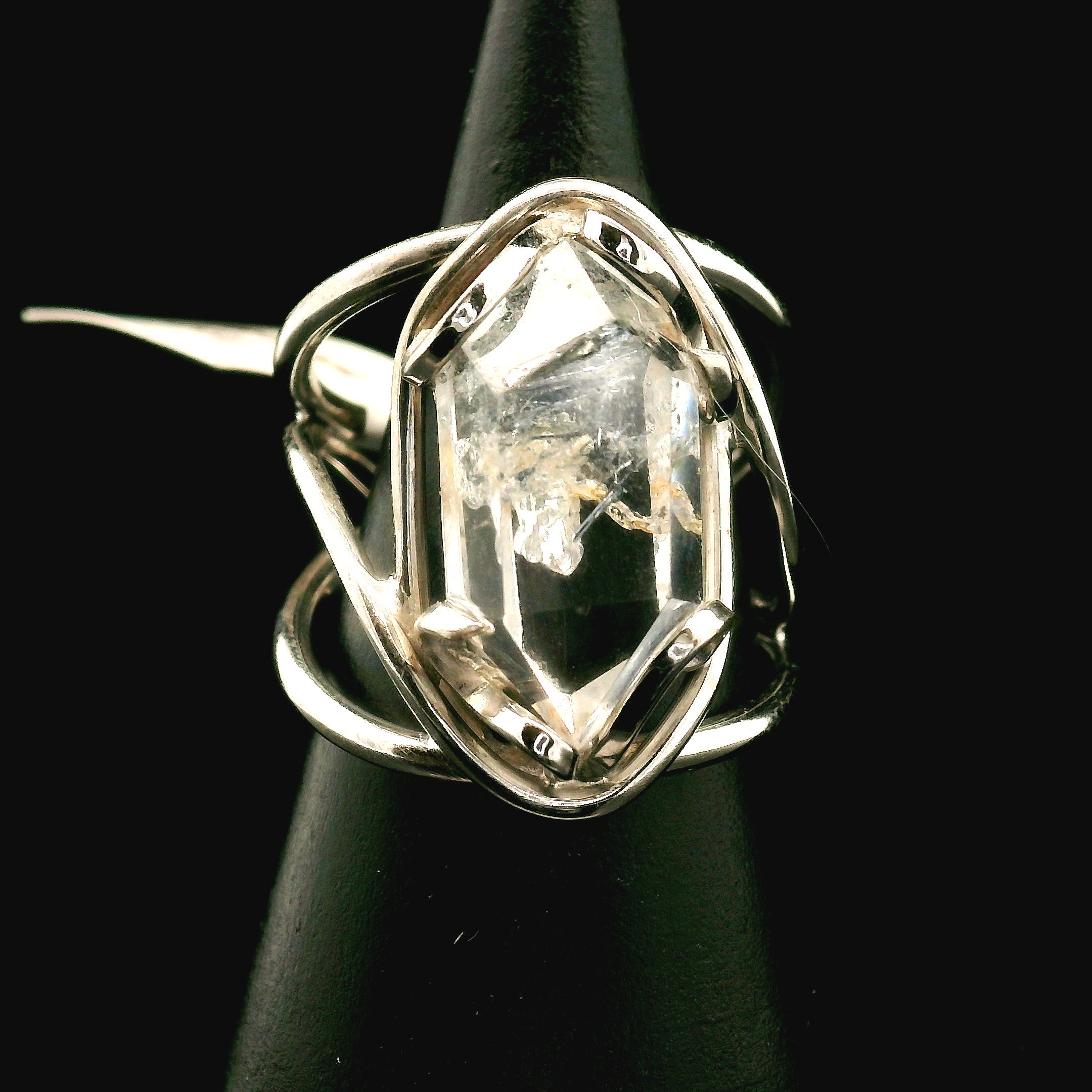 Clear Quartz with Hematite Cuff Ring .925 Silver for Healing, Intention Setting and Manifesting your Desires