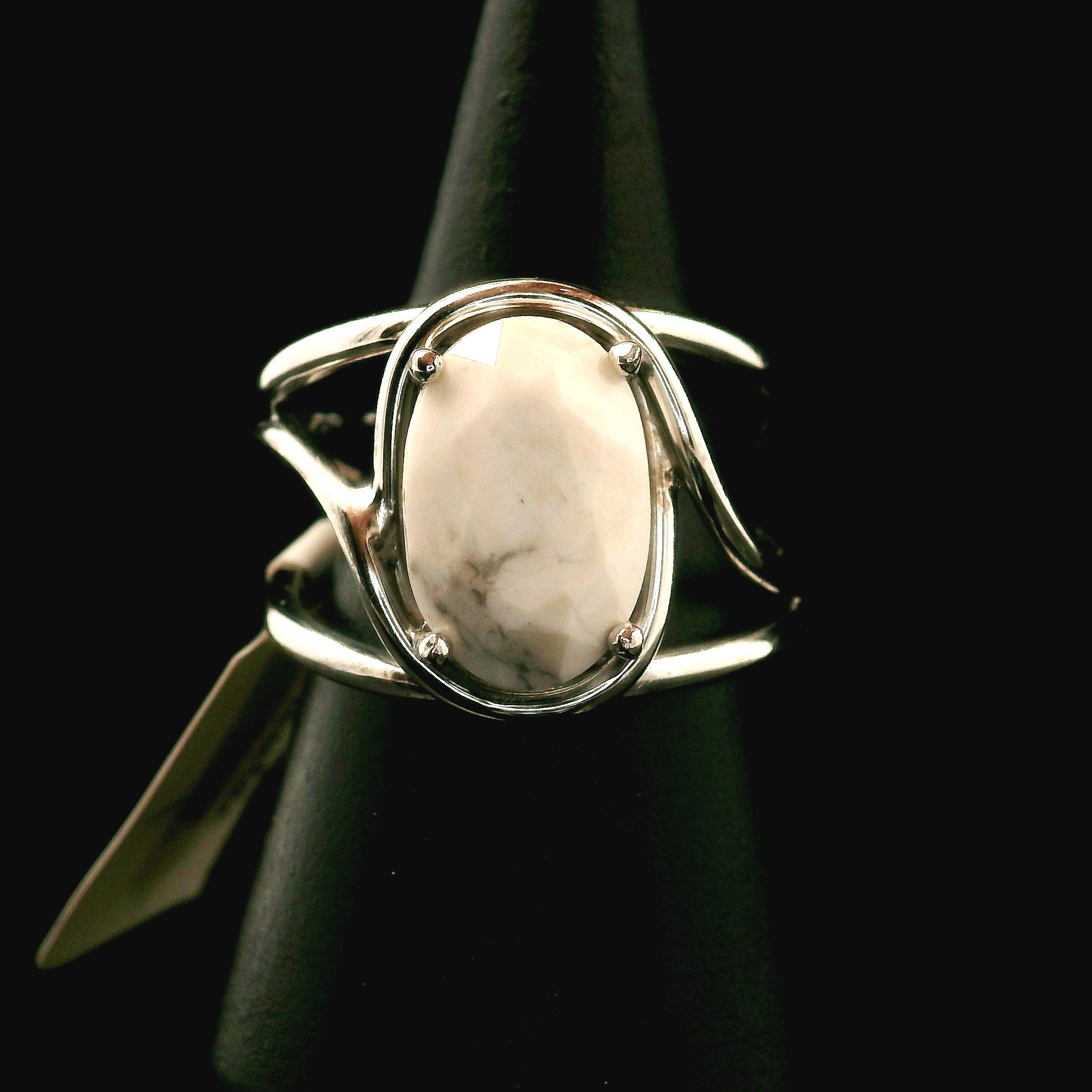 Howlite Faceted Cuff Ring .925 Silver for Awareness, Calmness and Wisdom