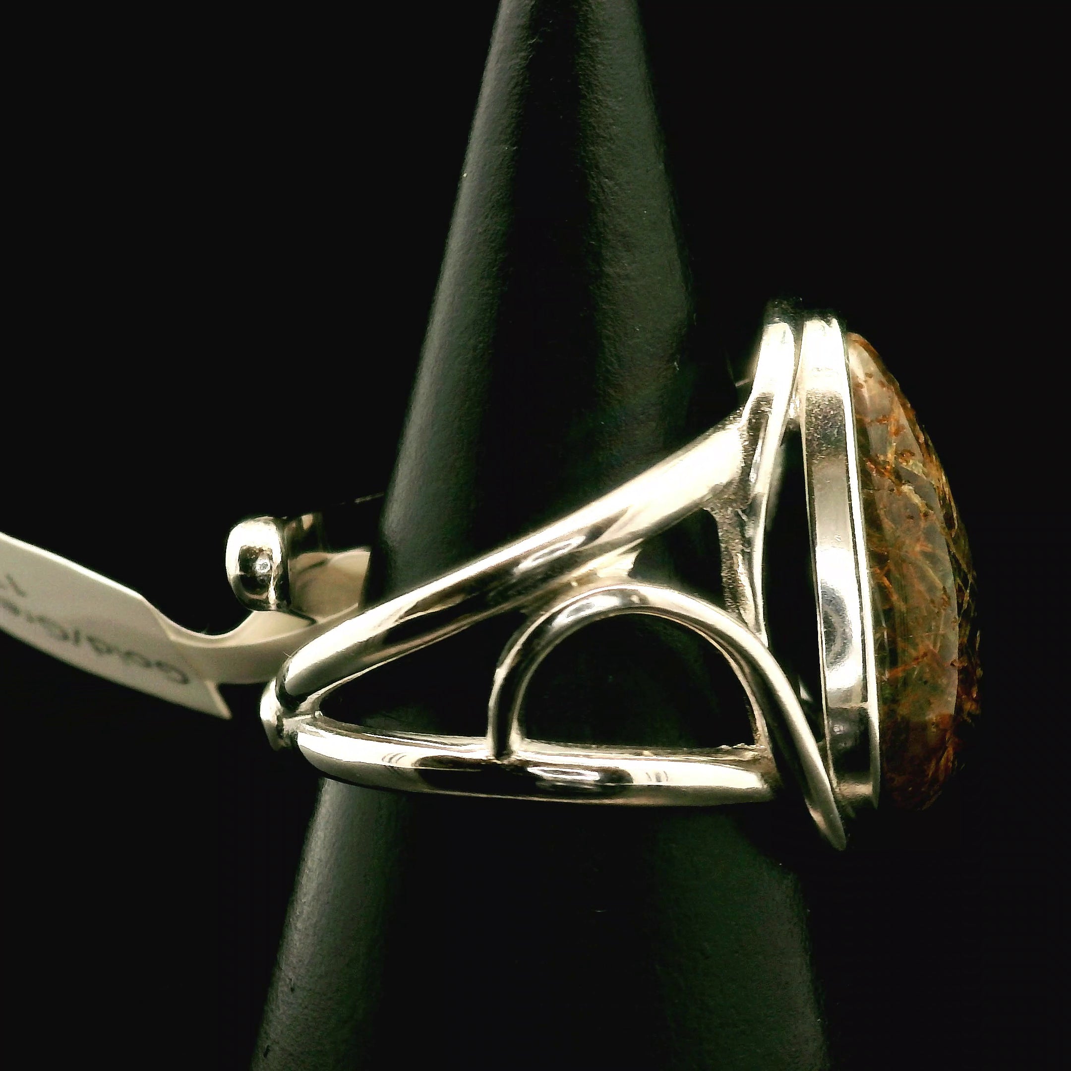 Gold and Green Rutile Cuff Ring .925 Silver for Insight, Meditation & Shamanic Journey