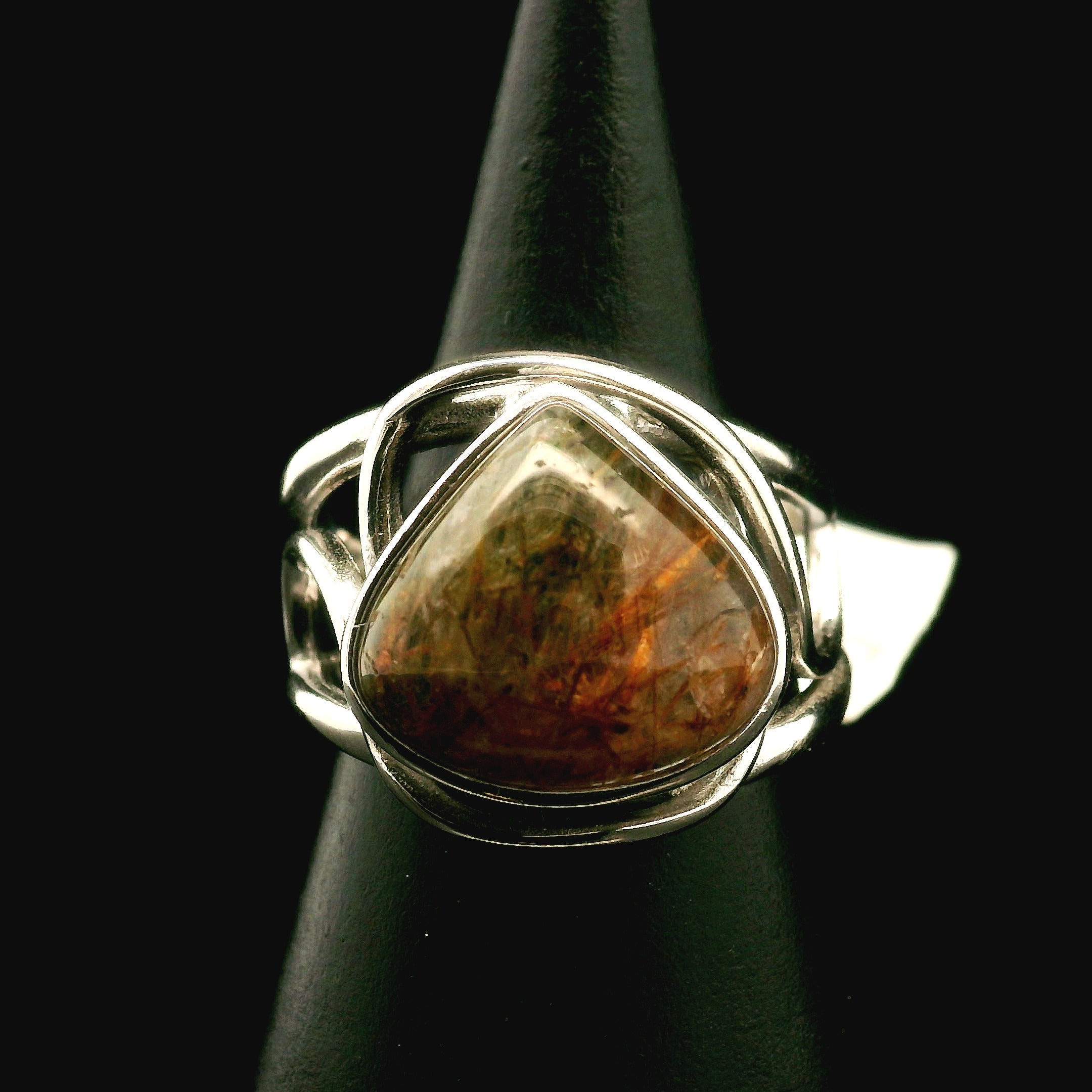 Gold and Green Rutile Cuff Ring .925 Silver for Insight, Meditation & Shamanic Journey