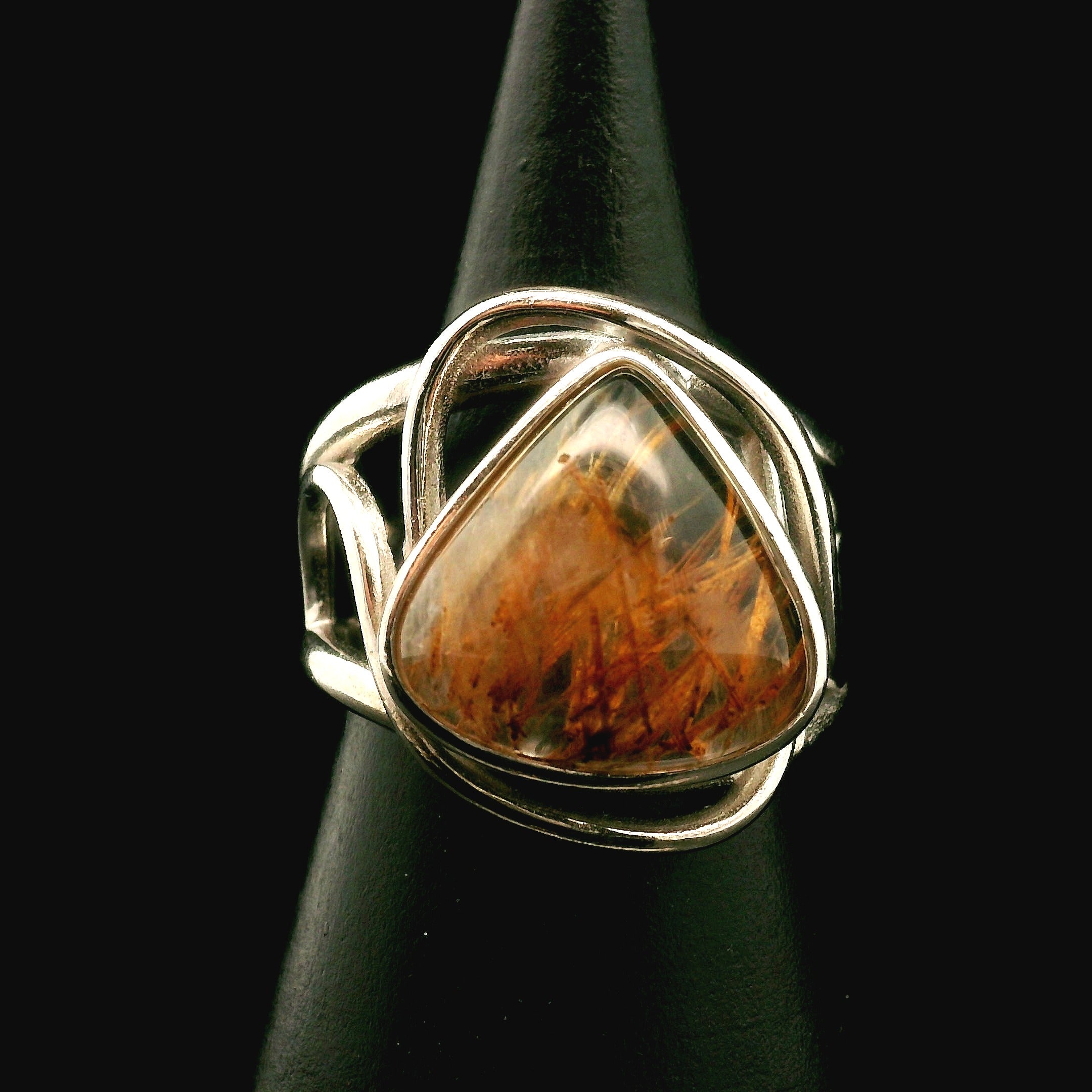 Gold and Green Rutile Cuff Ring .925 Silver for Insight, Meditation & Shamanic Journey