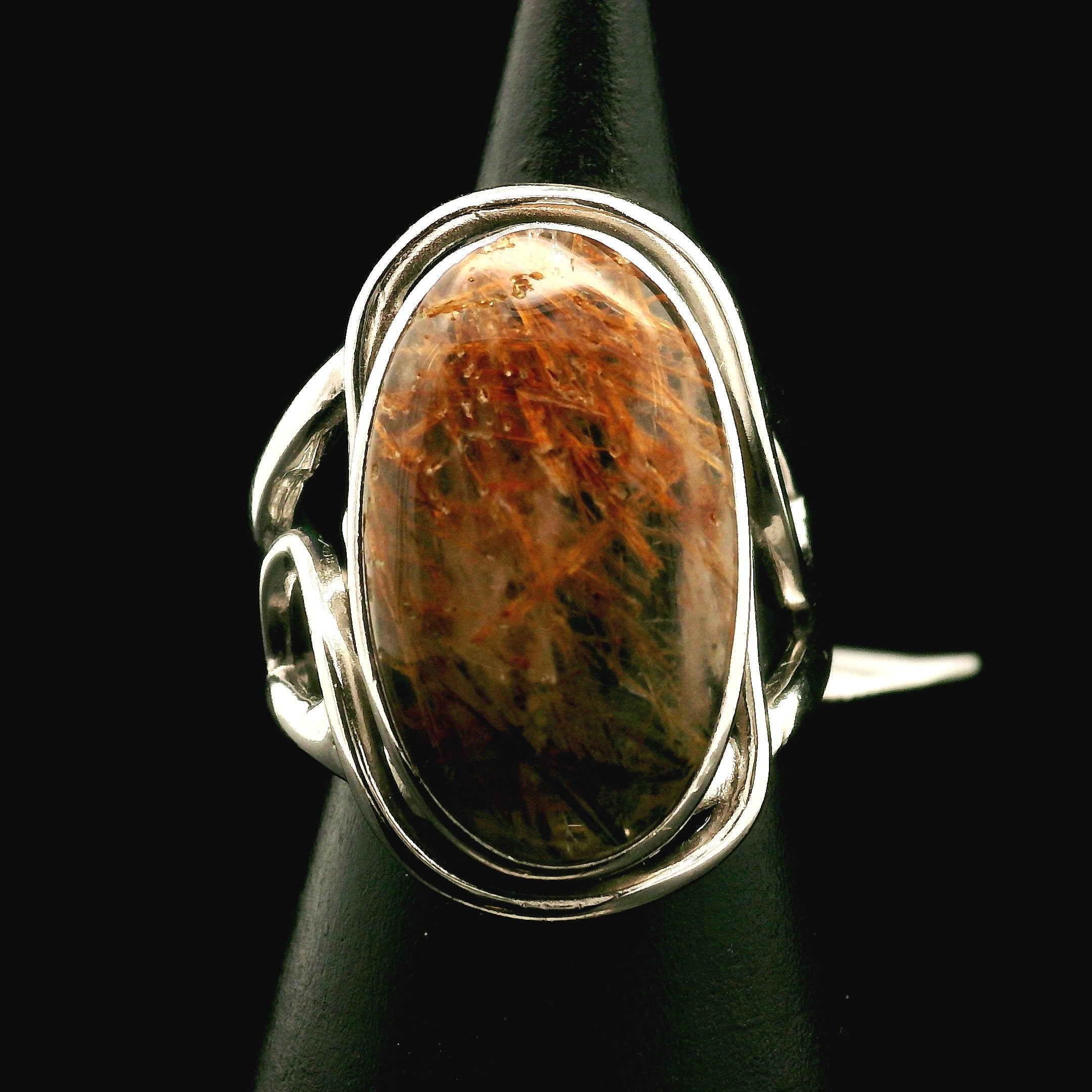 Gold and Green Rutile Cuff Ring .925 Silver for Insight, Meditation & Shamanic Journey