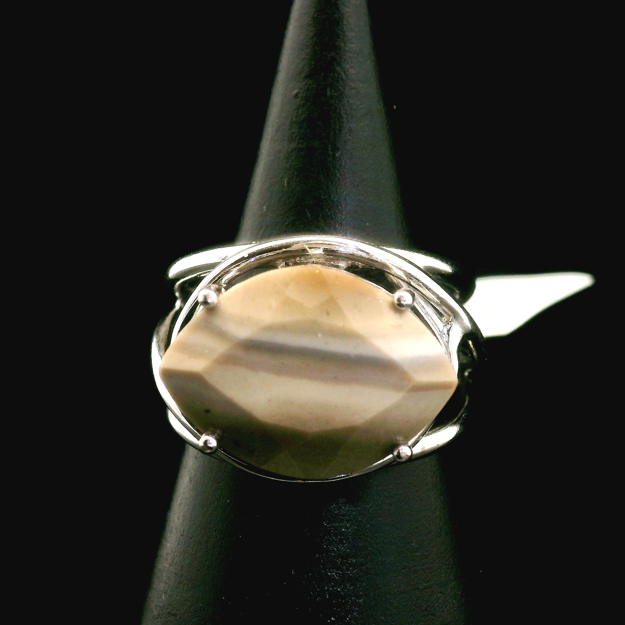 Polish Flint Faceted Cuff Ring .925 Silver for Powerful Protection Against Negative Energy
