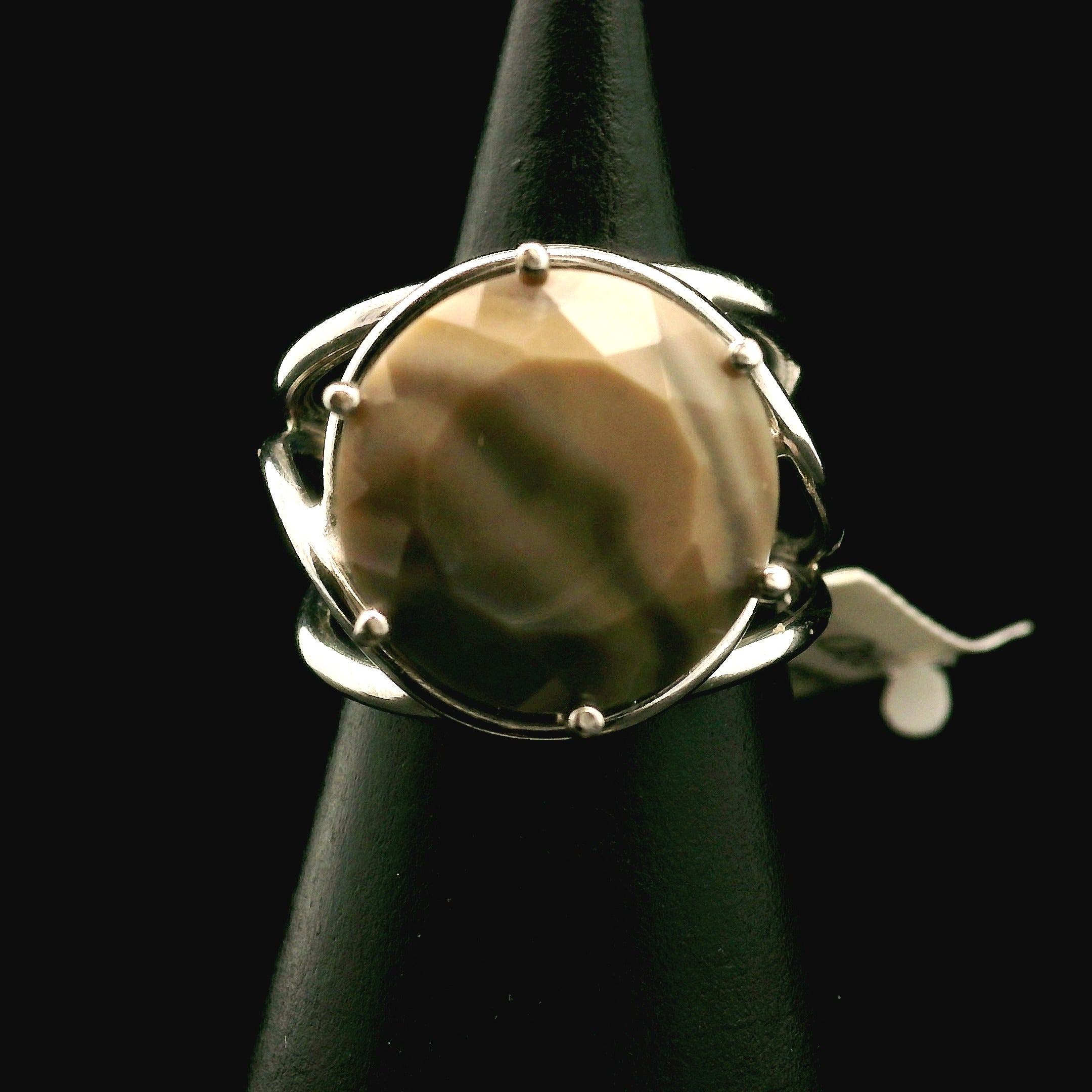 Polish Flint Faceted Cuff Ring .925 Silver for Powerful Protection Against Negative Energy