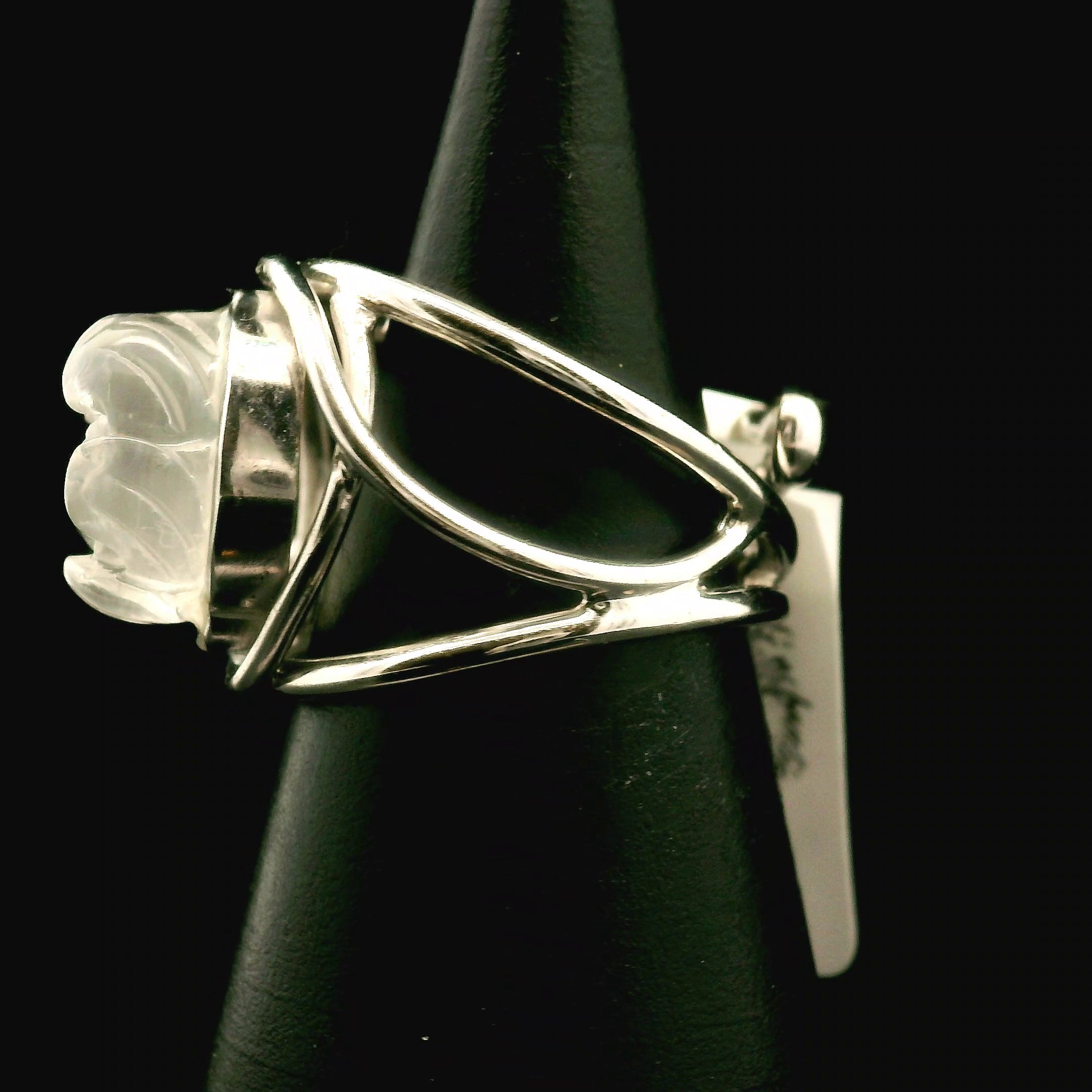 Rainbow Moonstone Lotus Cuff Ring .925 Silver for New Beginnings, Protection and Manifestation