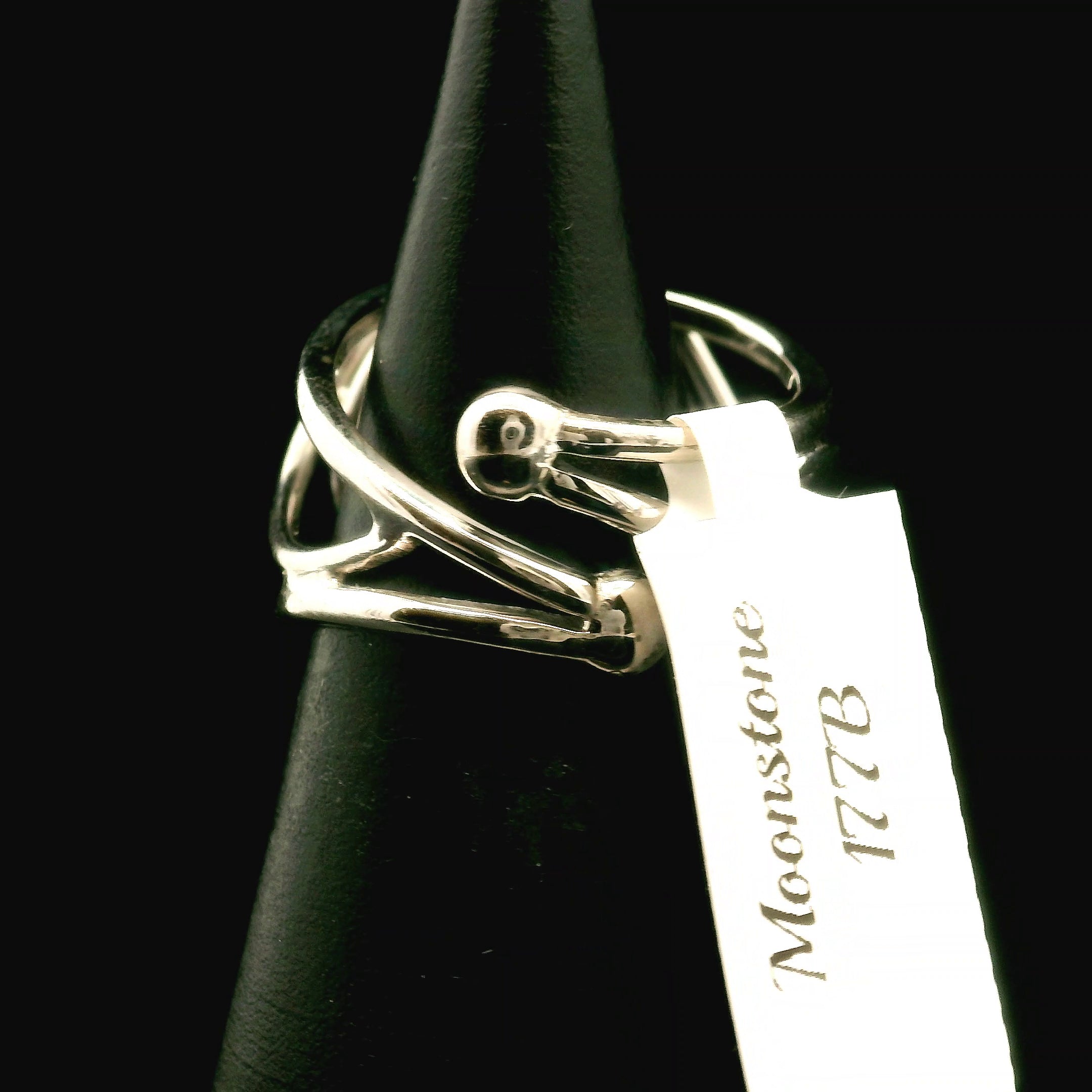 Rainbow Moonstone Lotus Cuff Ring .925 Silver for New Beginnings, Protection and Manifestation