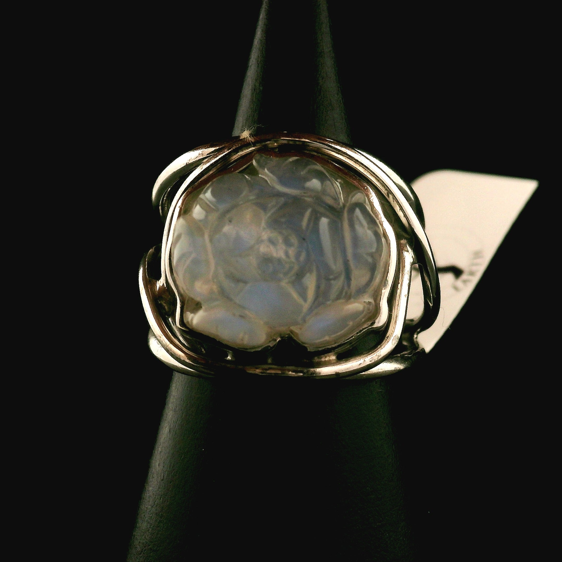 Rainbow Moonstone Lotus Cuff Ring .925 Silver for New Beginnings, Protection and Manifestation