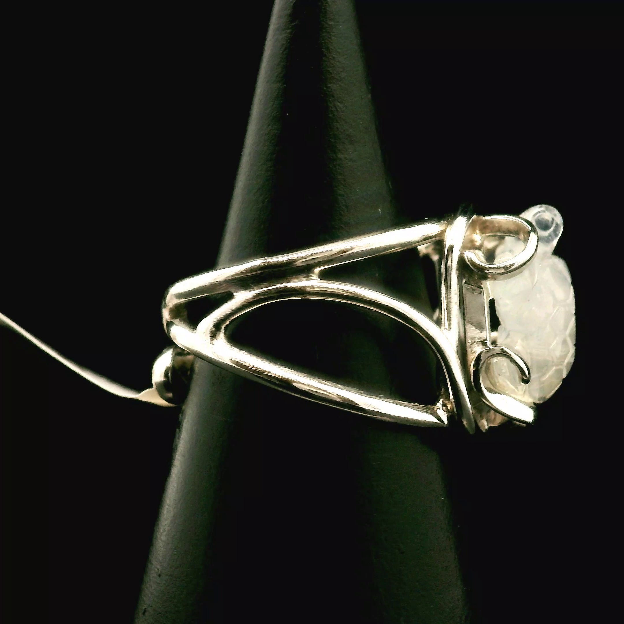 Rainbow Moonstone Turtle Cuff Ring .925 Silver for New Beginnings, Protection and Manifestation