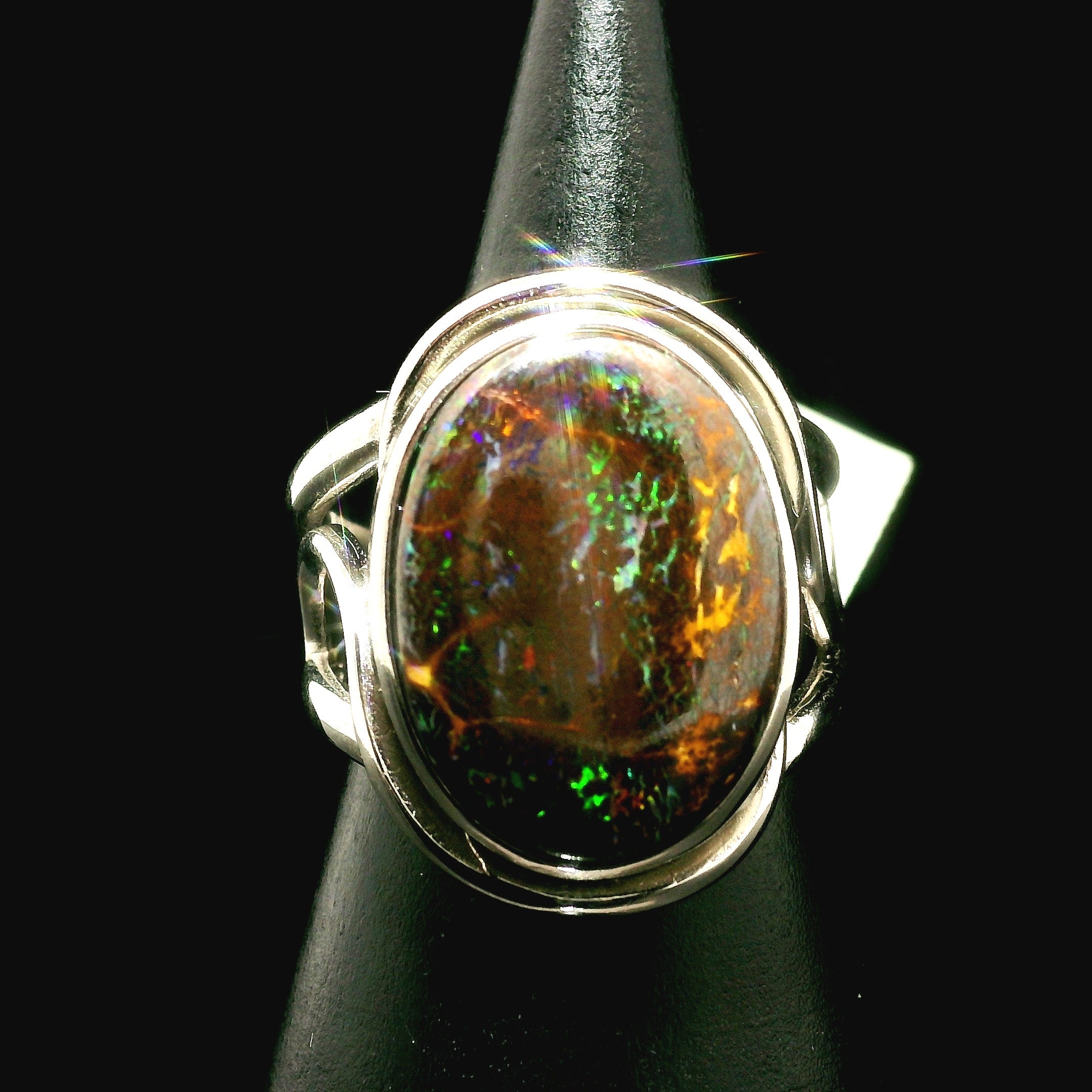 Boulder Opal Cuff Ring .925 Silver for Emotional Support, Joy and Self Worth