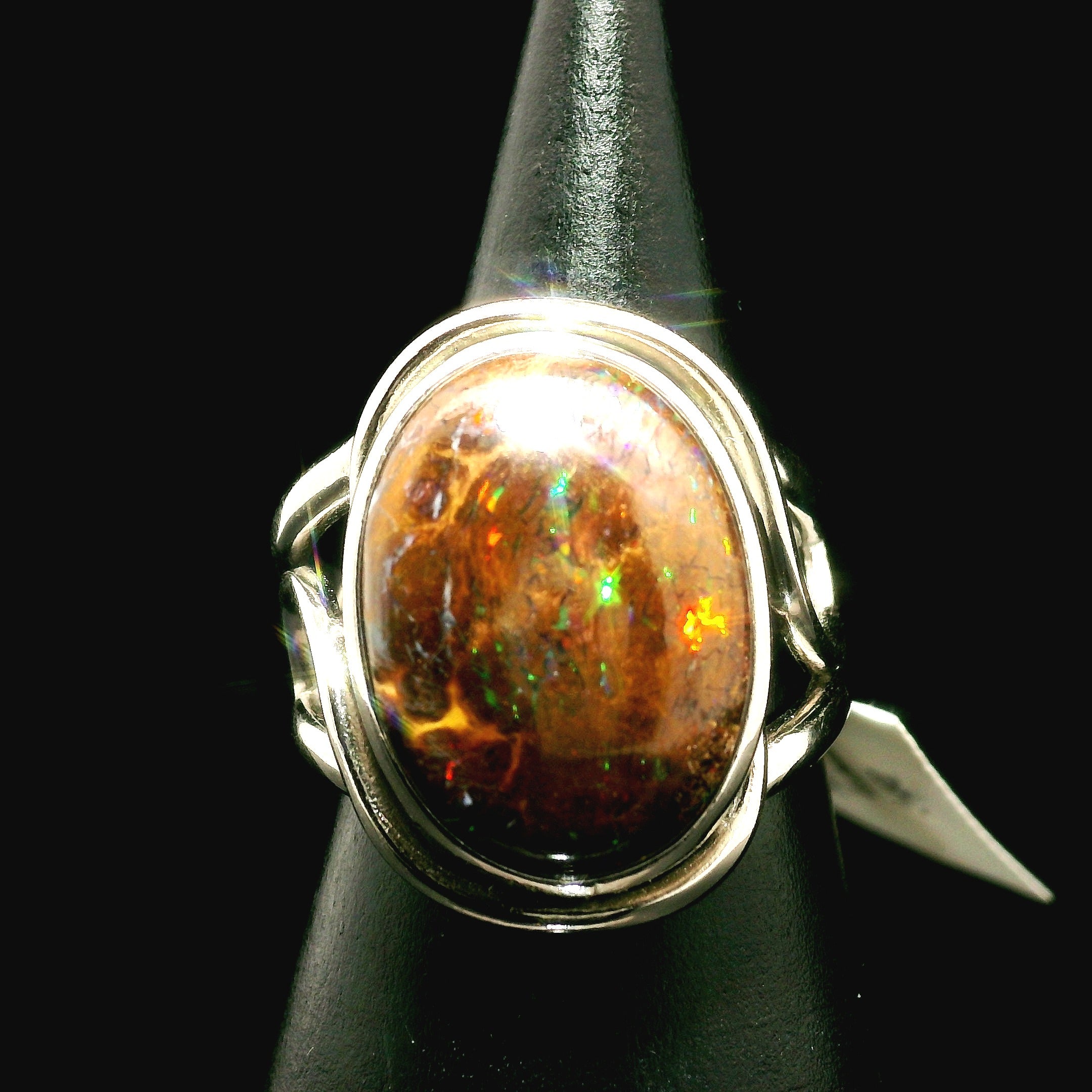 Boulder Opal Cuff Ring .925 Silver for Emotional Support, Joy and Self Worth