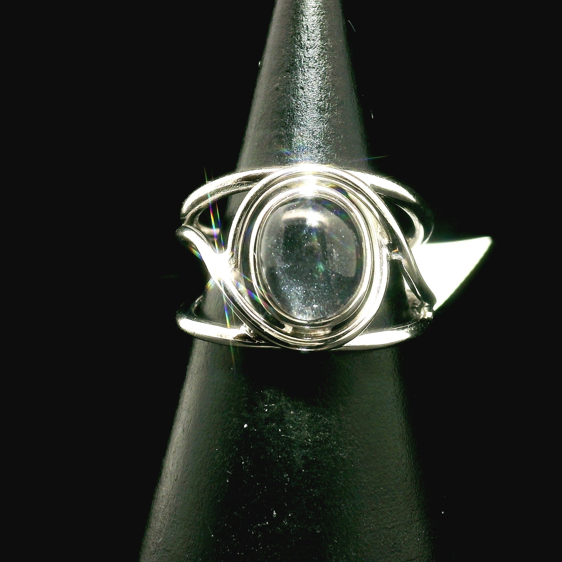 Silver in Quartz Cuff Ring .925 Silver for Clearing Energy, Manifestation and Protection