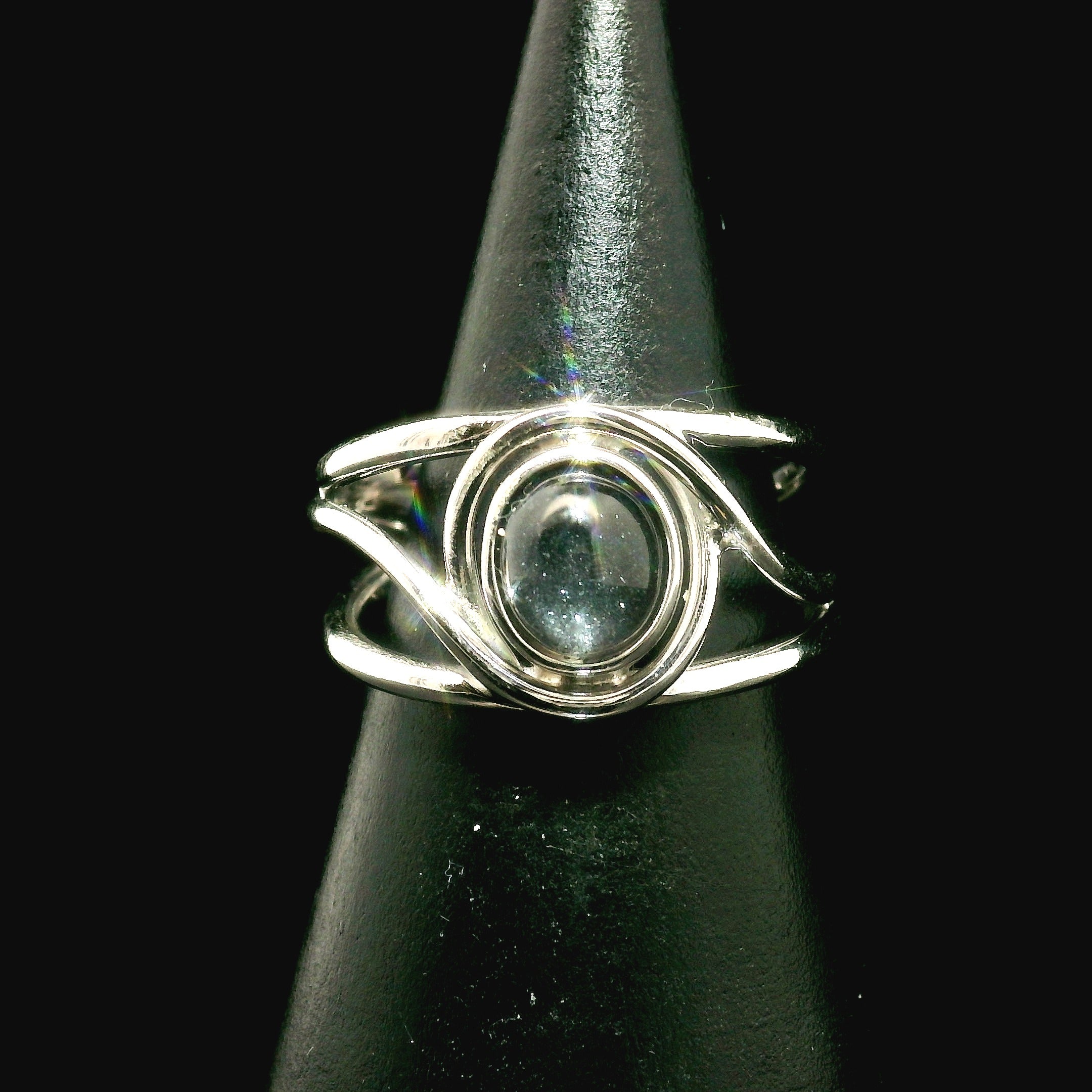 Silver in Quartz Cuff Ring .925 Silver for Clearing Energy, Manifestation and Protection