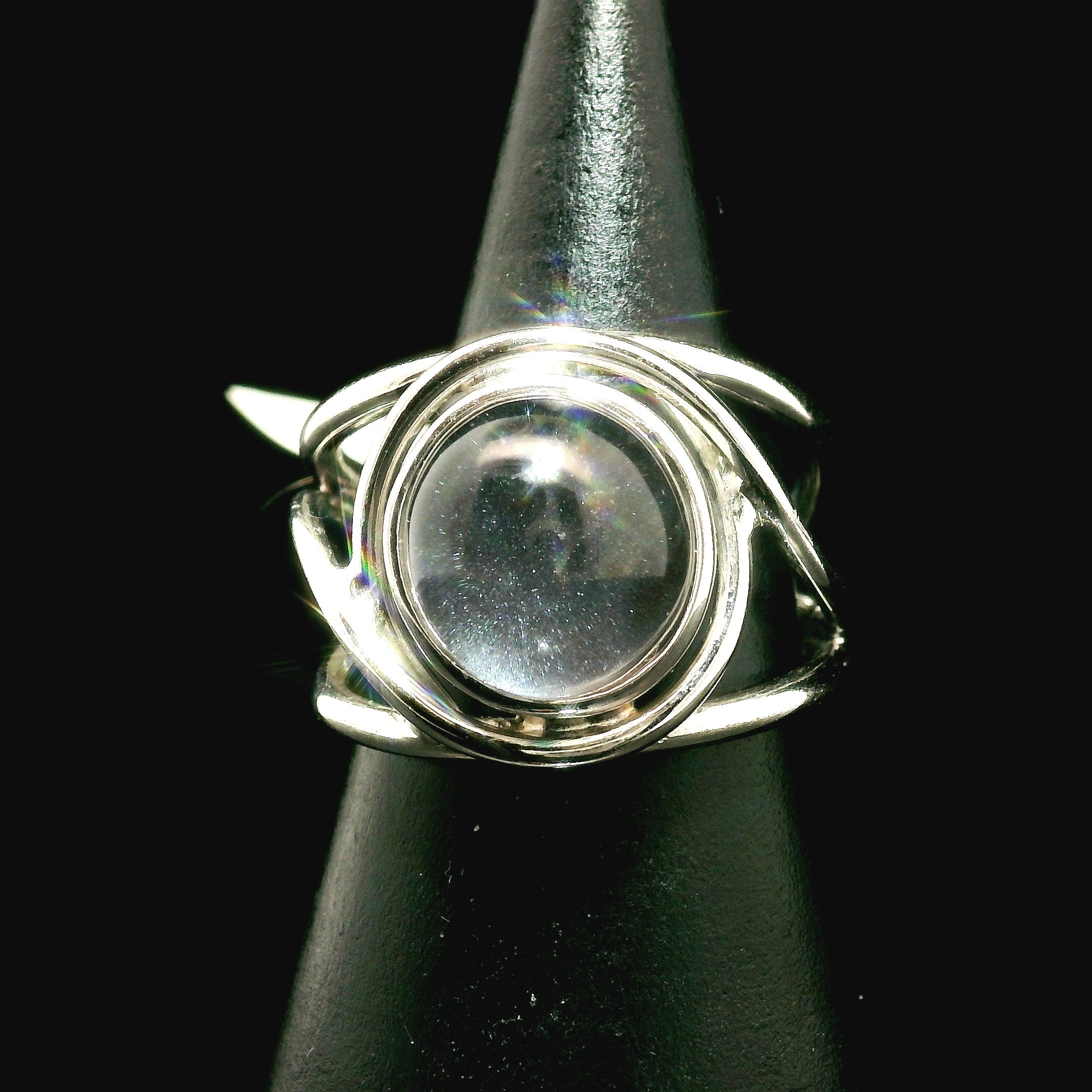 Silver in Quartz Cuff Ring .925 Silver for Clearing Energy, Manifestation and Protection